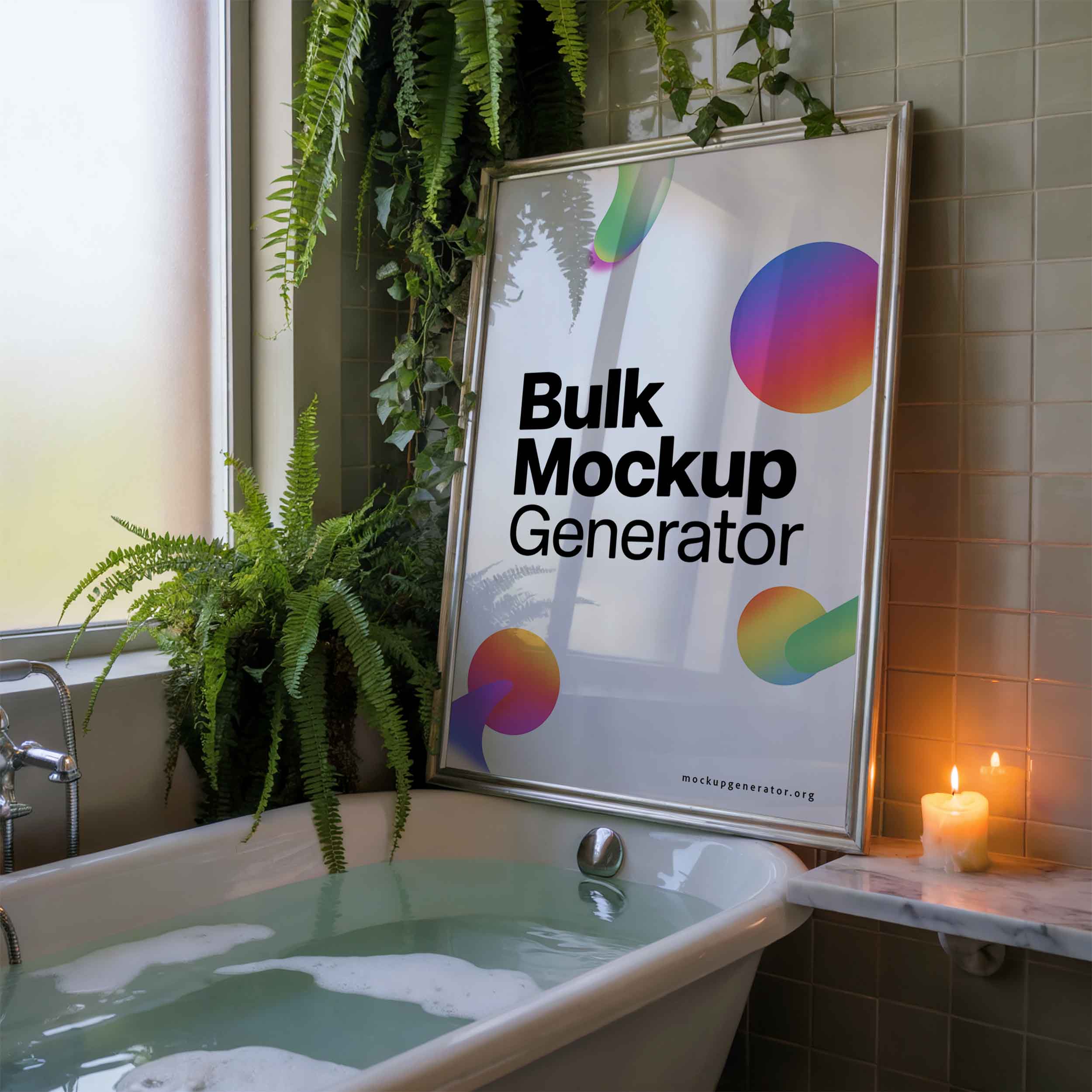 poster in bathroom poster mockup preview showing a styled bathroom