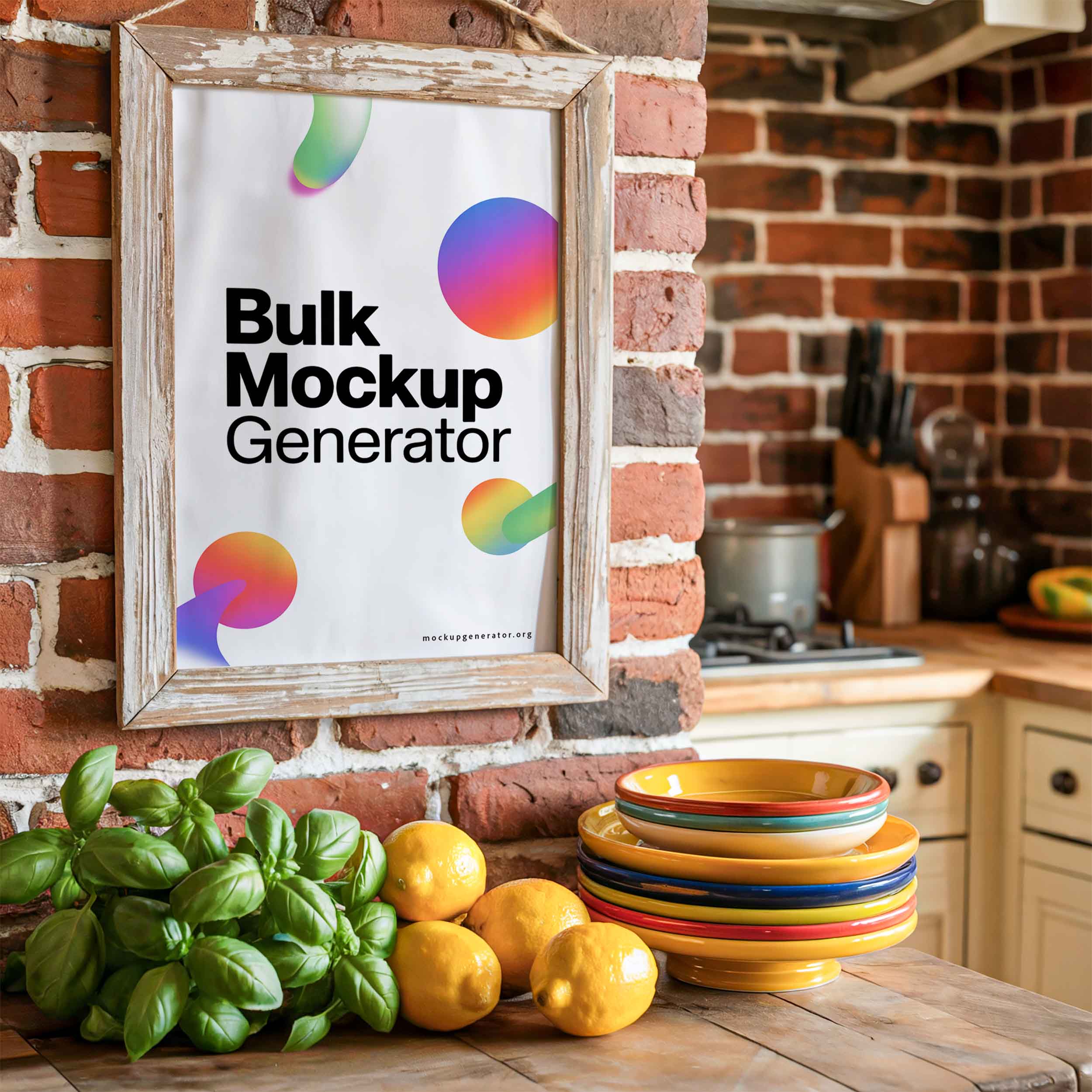 Vintage kitchen poster frame template poster mockup preview showing a styled kitchen