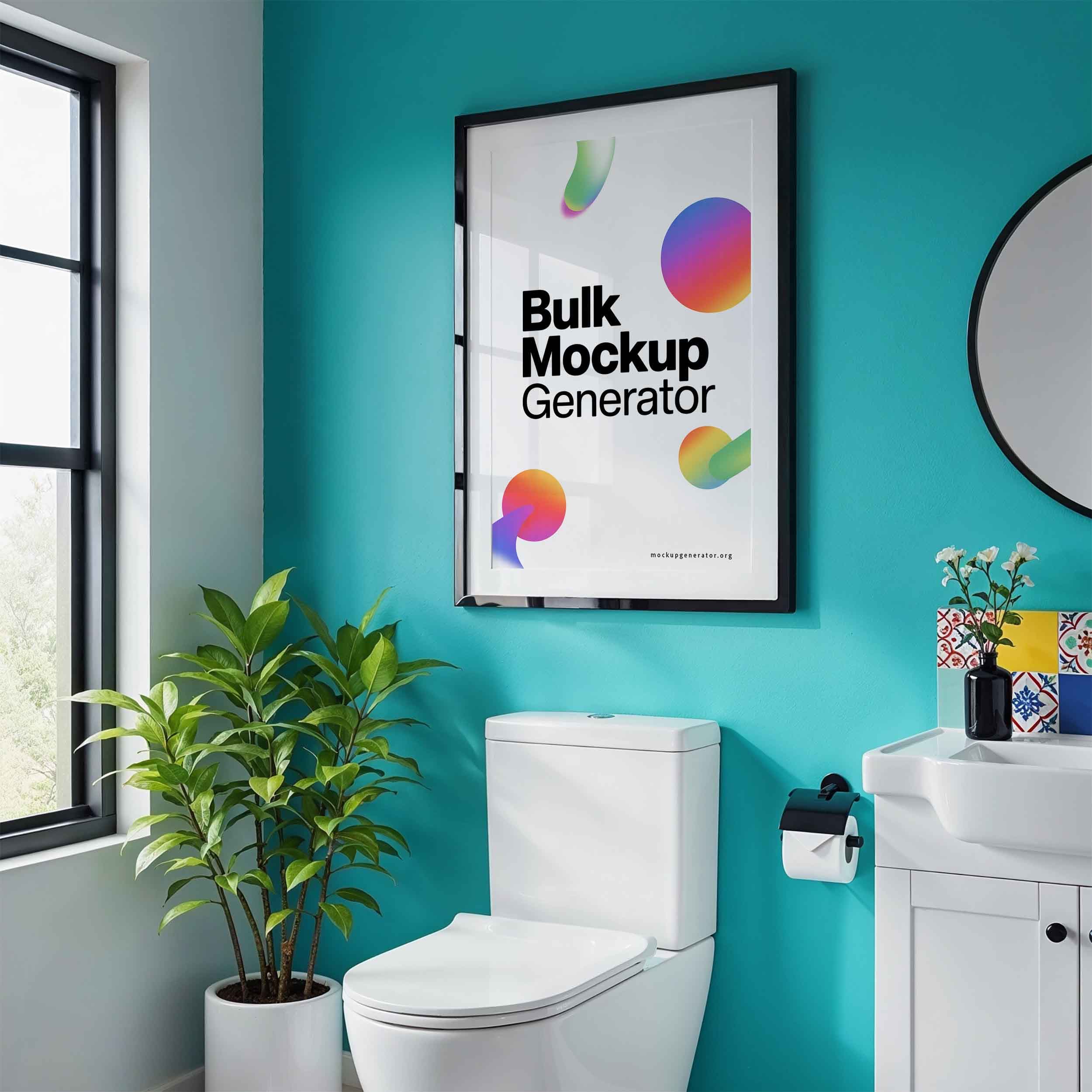 Bathroom Poster template with greens poster mockup preview