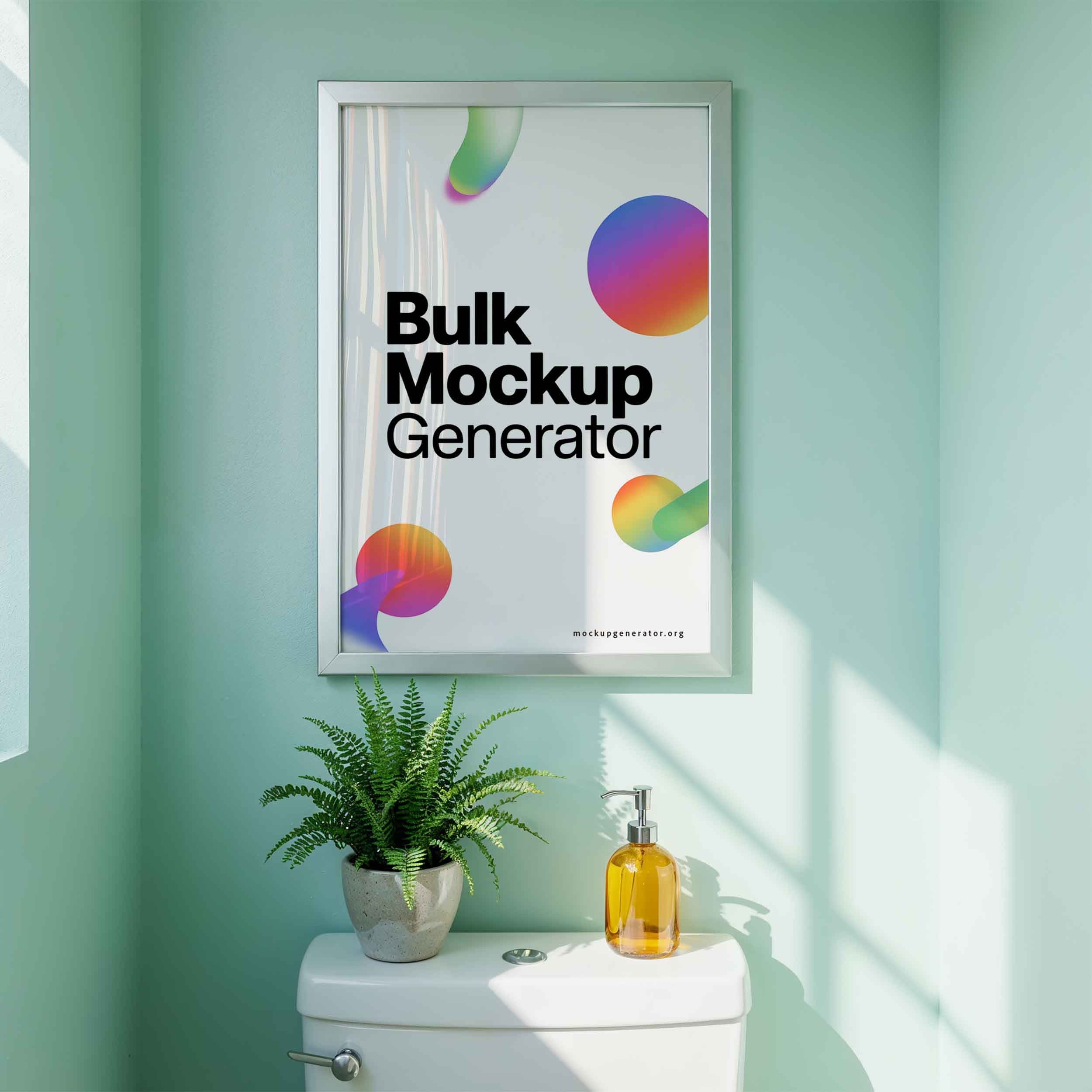 Classic Bathroom poster frame with greens poster mockup preview showing a styled bathroom