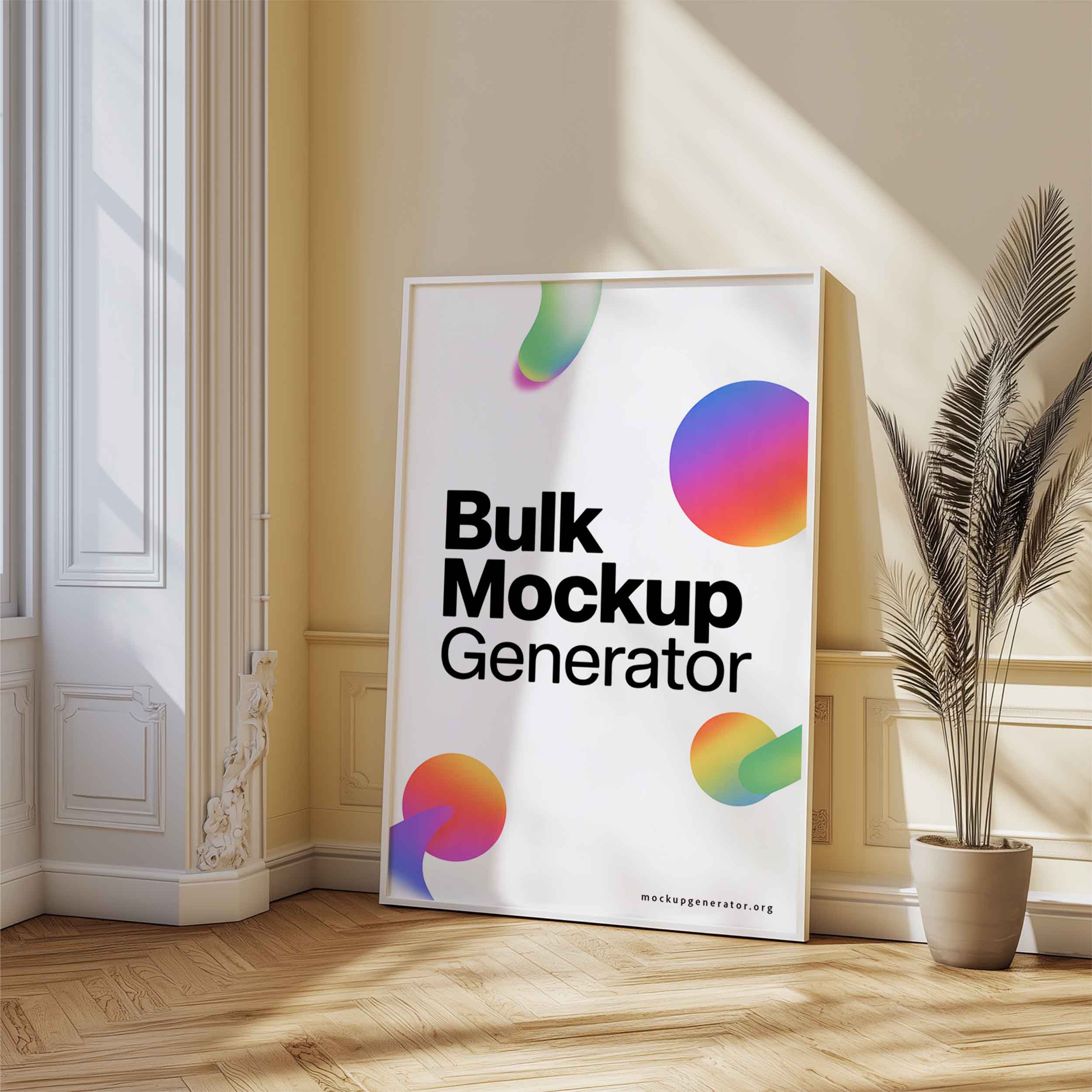Large scale poster in Living Room poster mockup preview showing a styled living room