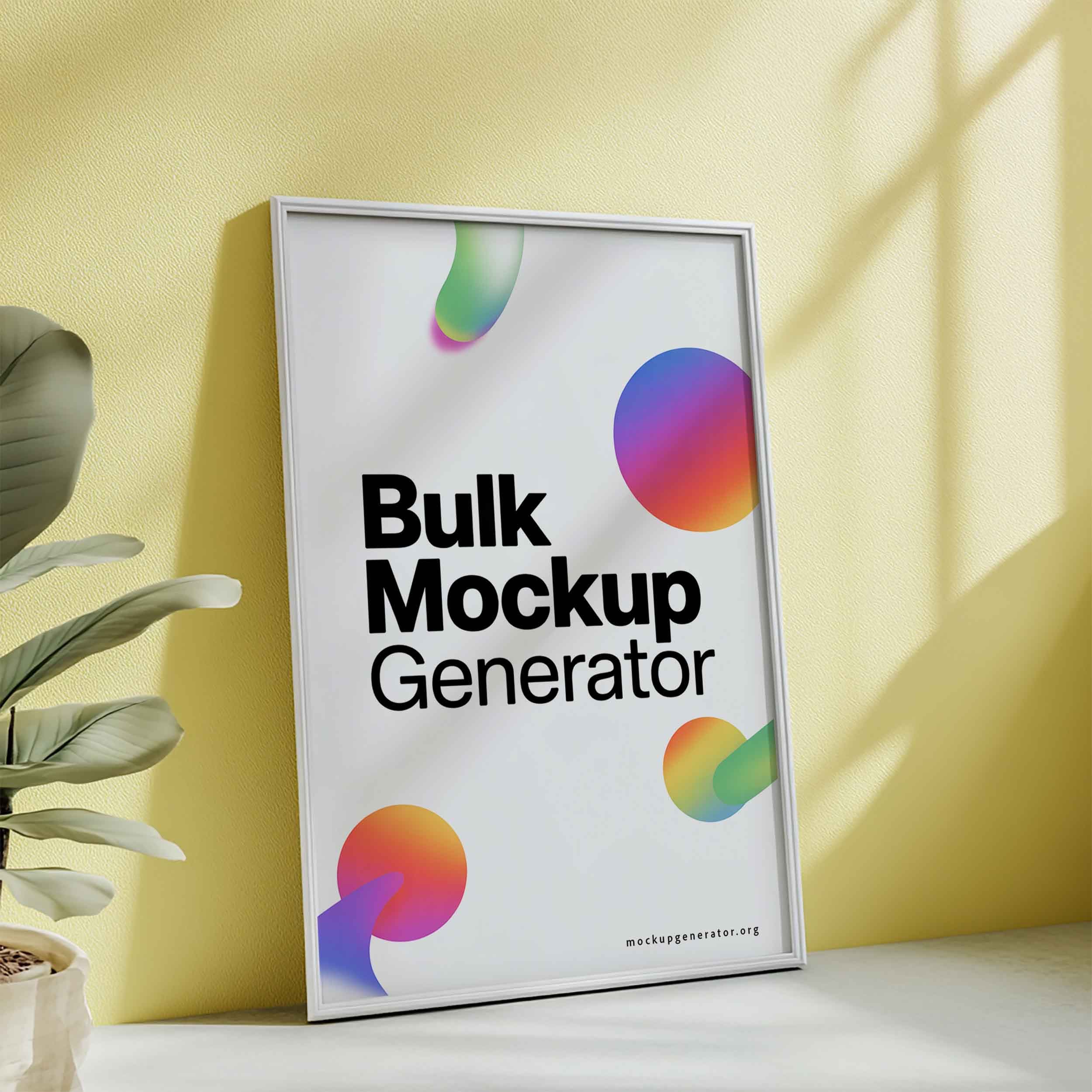 Poster frame with green wall poster mockup preview showing a styled living room