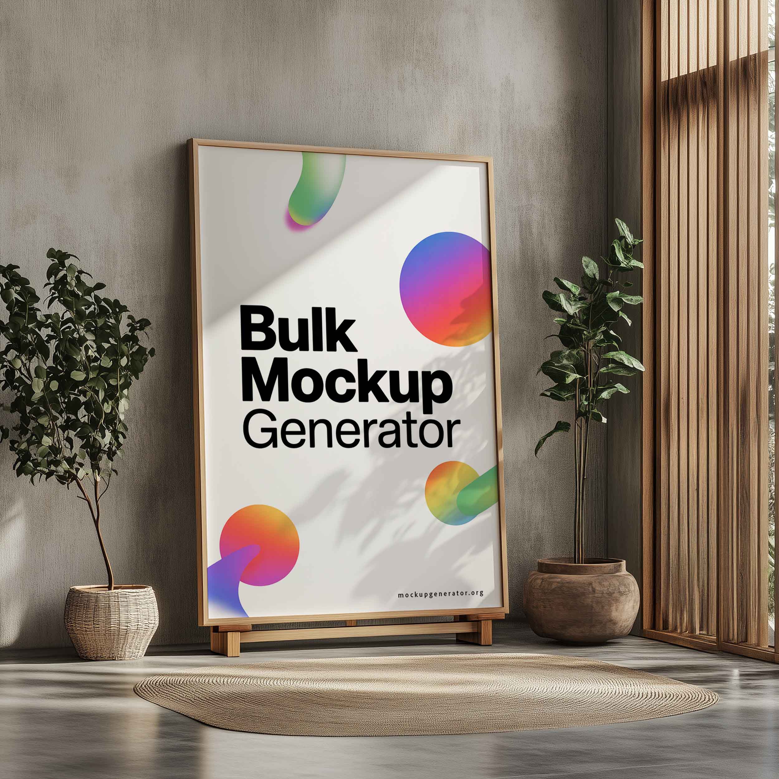 Large poster in modern Living Room poster mockup preview showing a styled living room