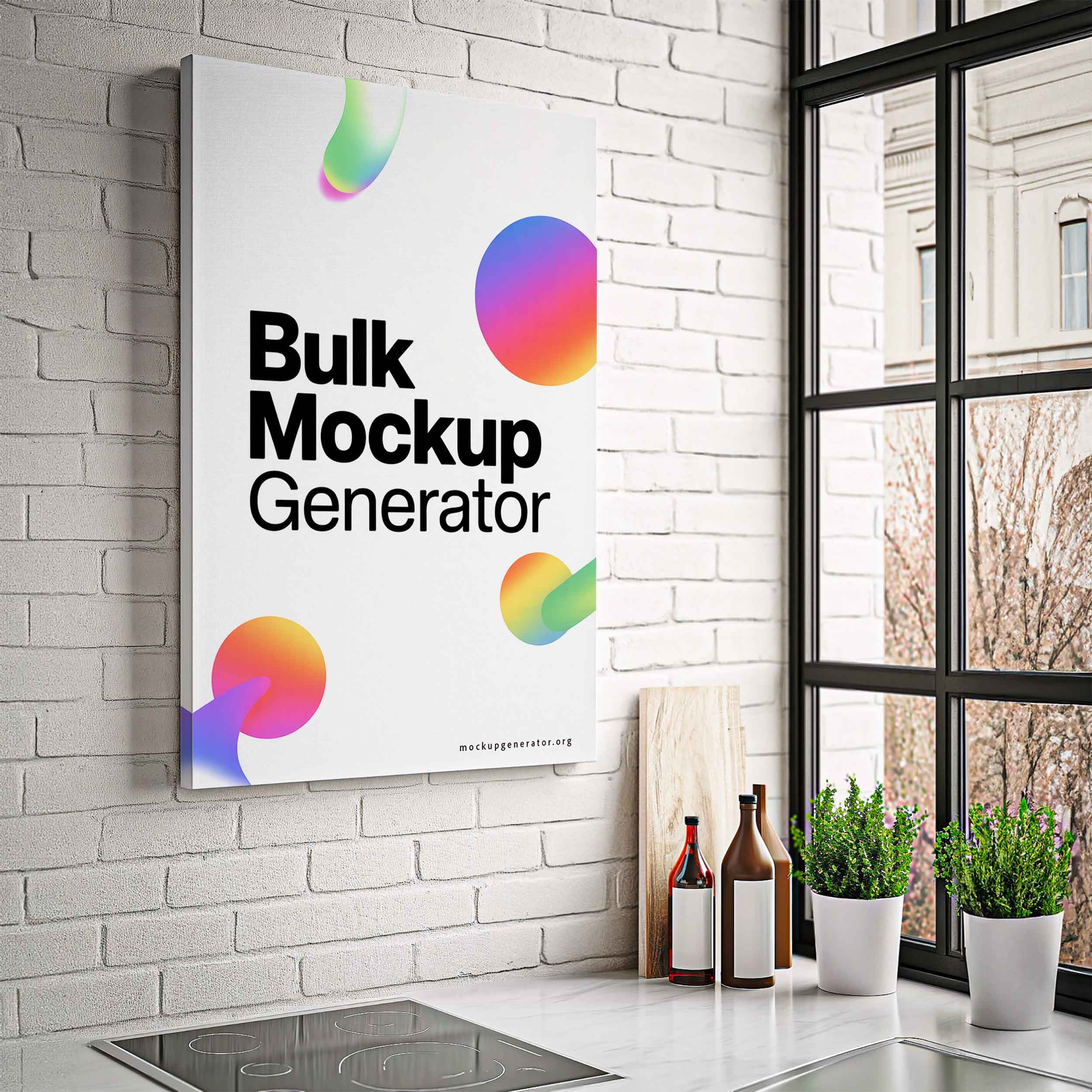 Canvas wall art in kitchen canvas mockup preview showing a styled kitchen