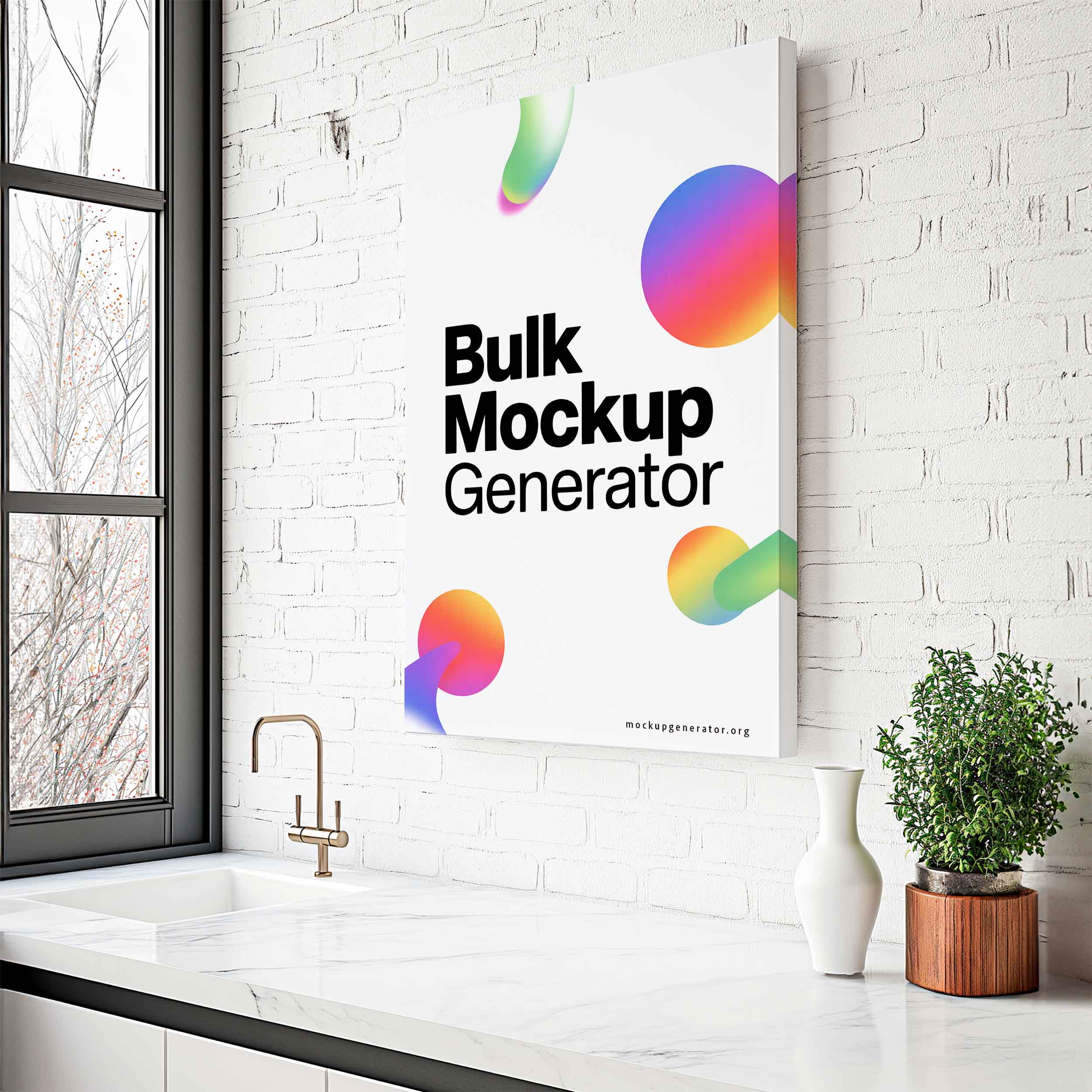 Canvas wall art in modern kitchen canvas mockup preview showing a styled kitchen