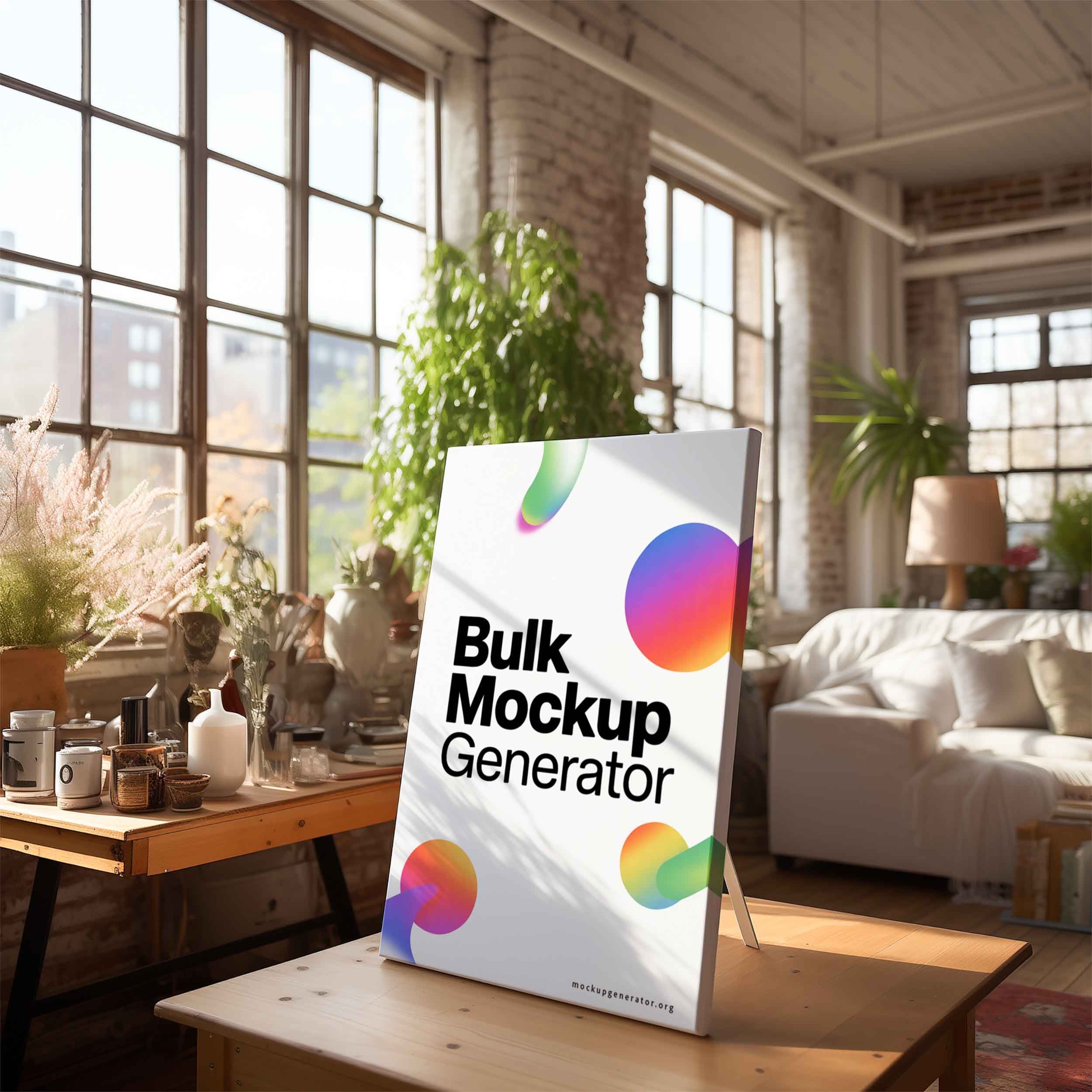 Canvas in modern living room canvas mockup preview showing a styled living room