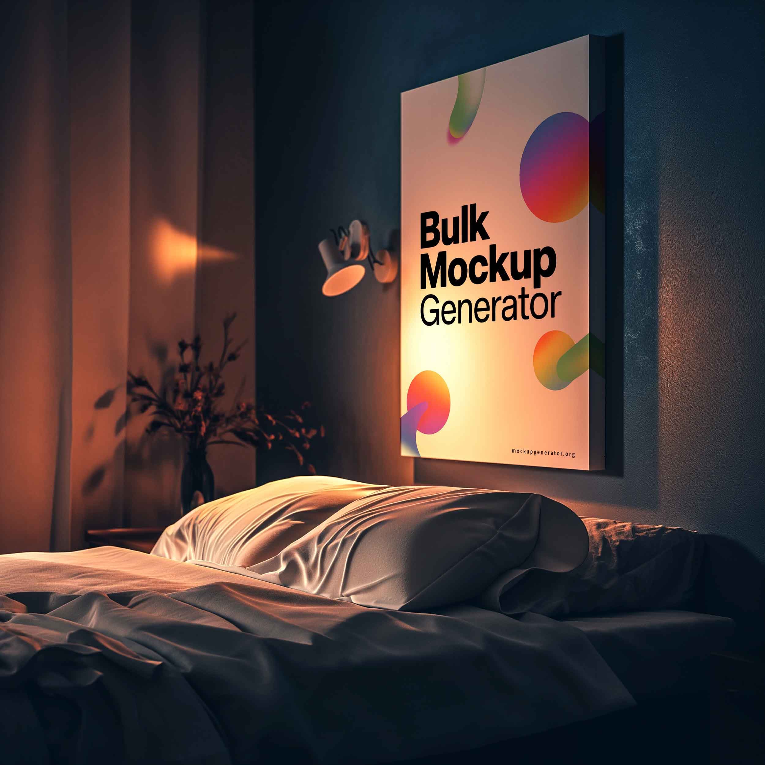Canvas ir dark bedroom canvas mockup preview showing a styled bedroom