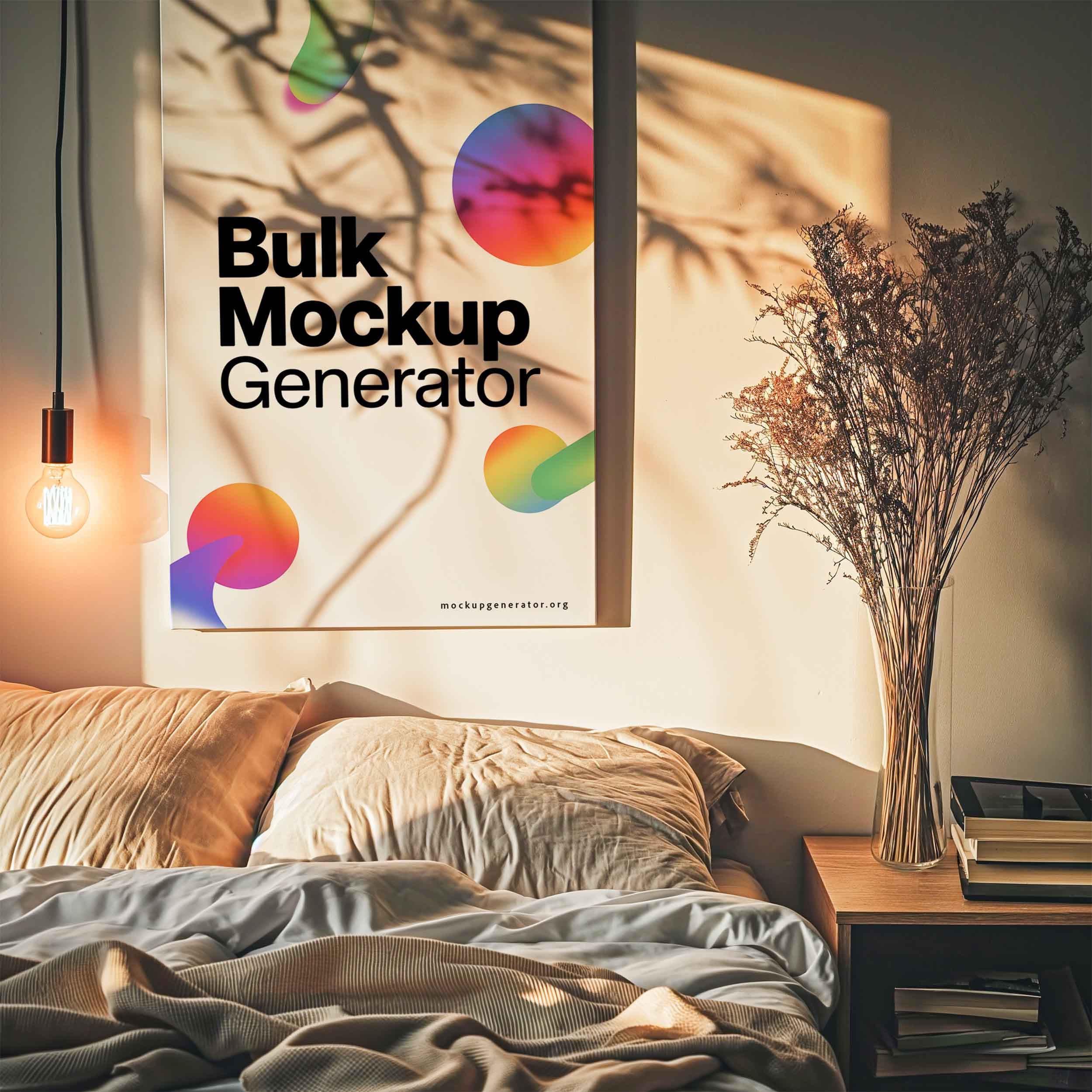 Canvas with sunset bedroom canvas mockup preview showing a styled bedroom