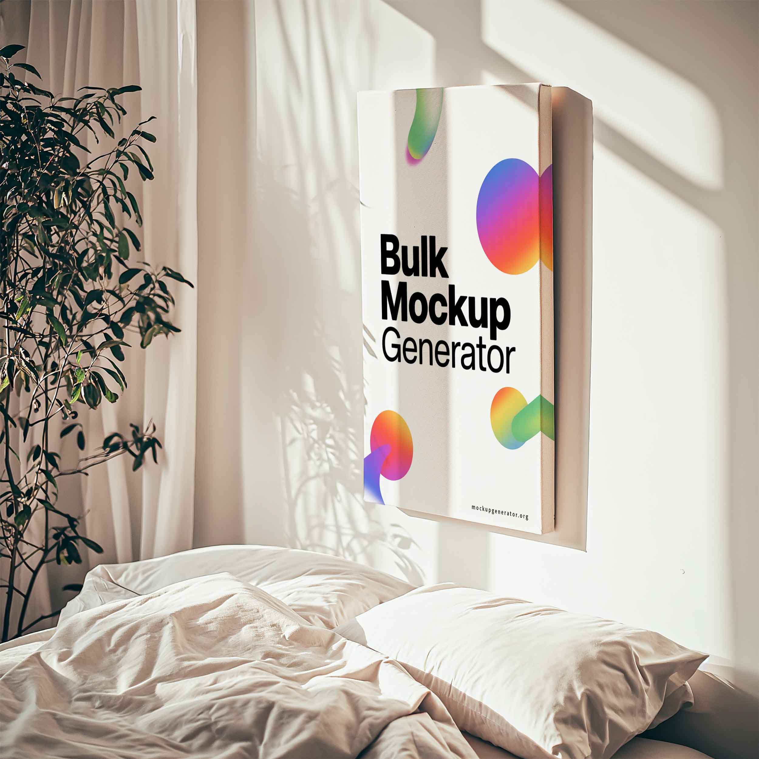 Canvas in bedroom with angle view canvas mockup preview