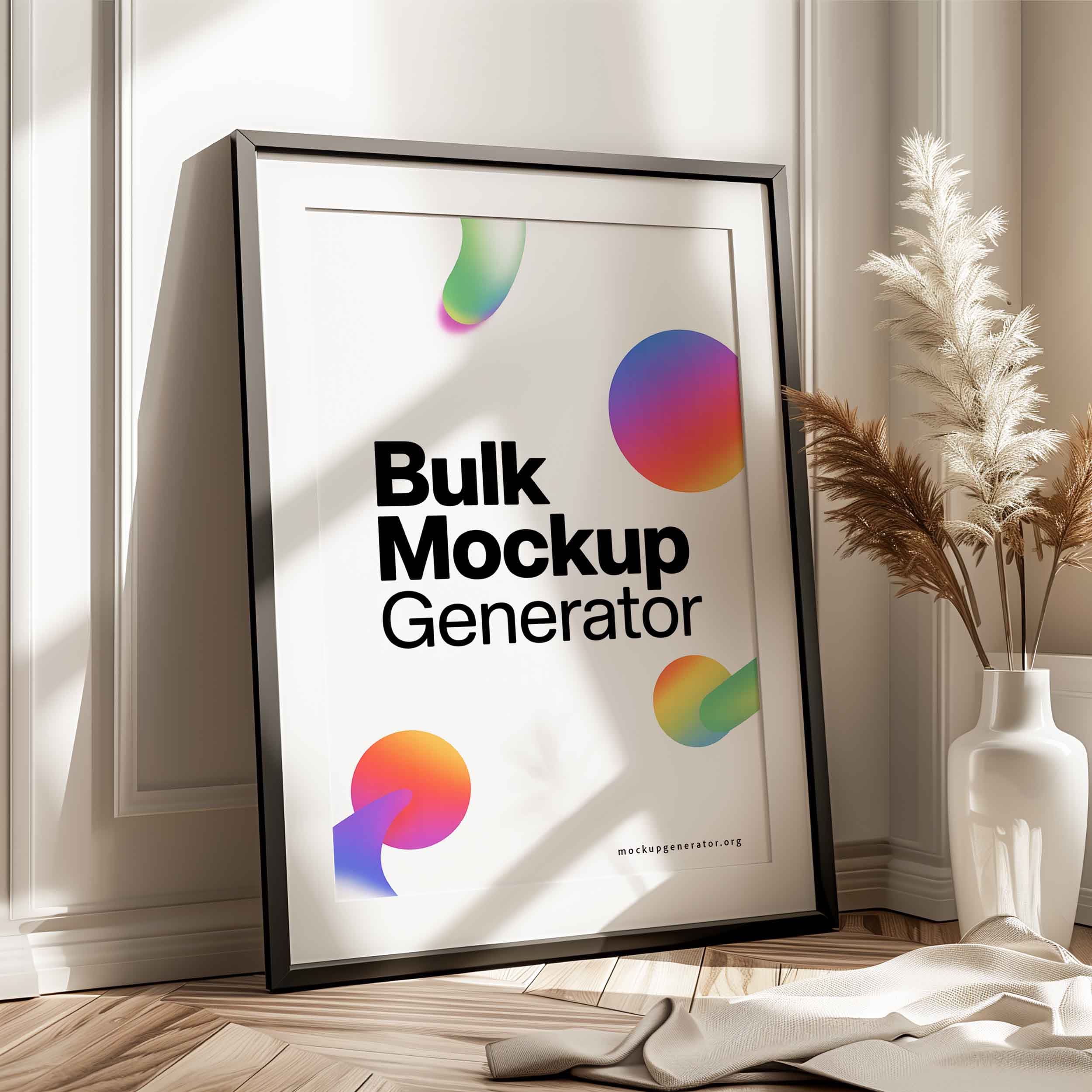 Framed poster in vintage living room poster mockup preview showing a styled living room