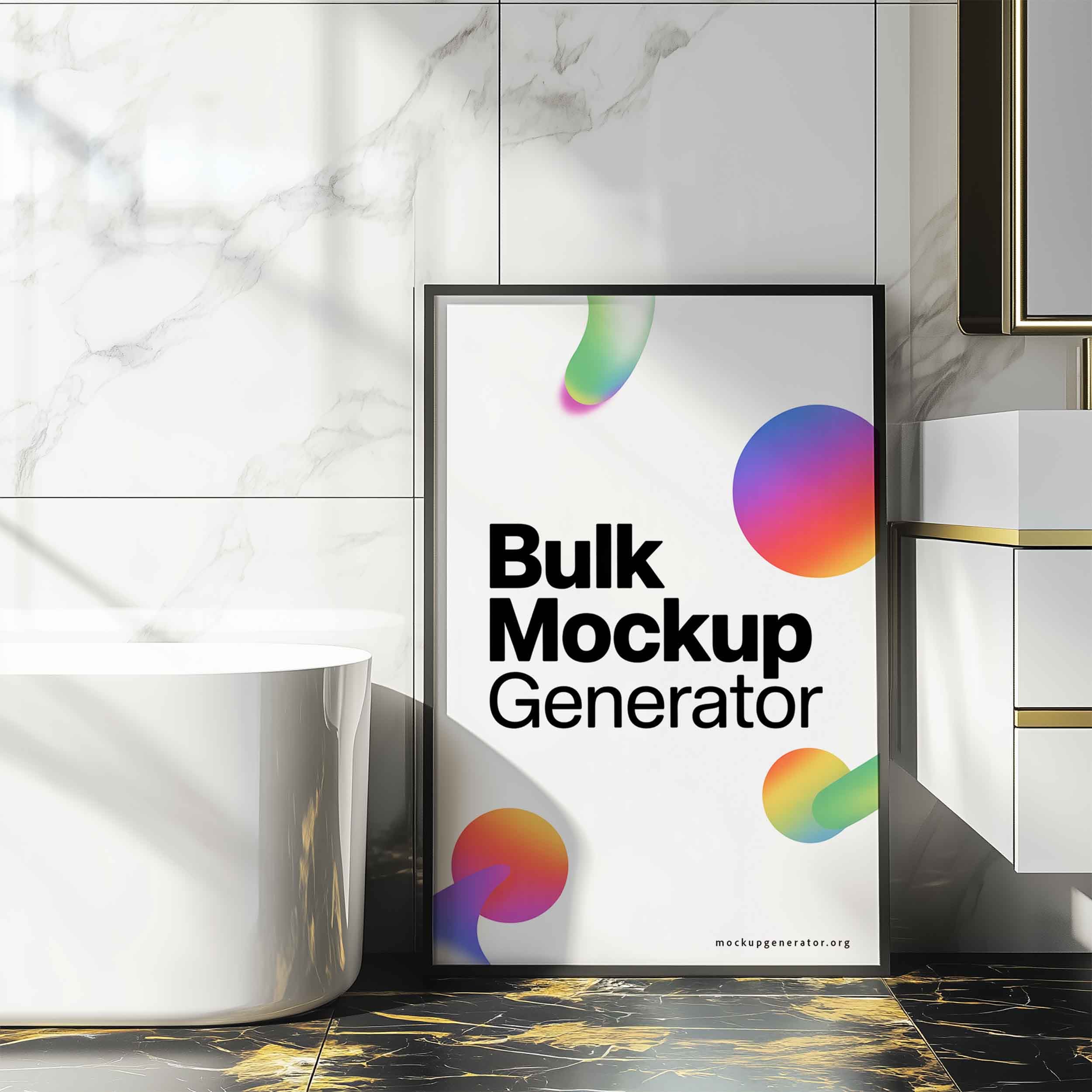 Classic poster frame in bathroom poster mockup preview showing a styled bathroom