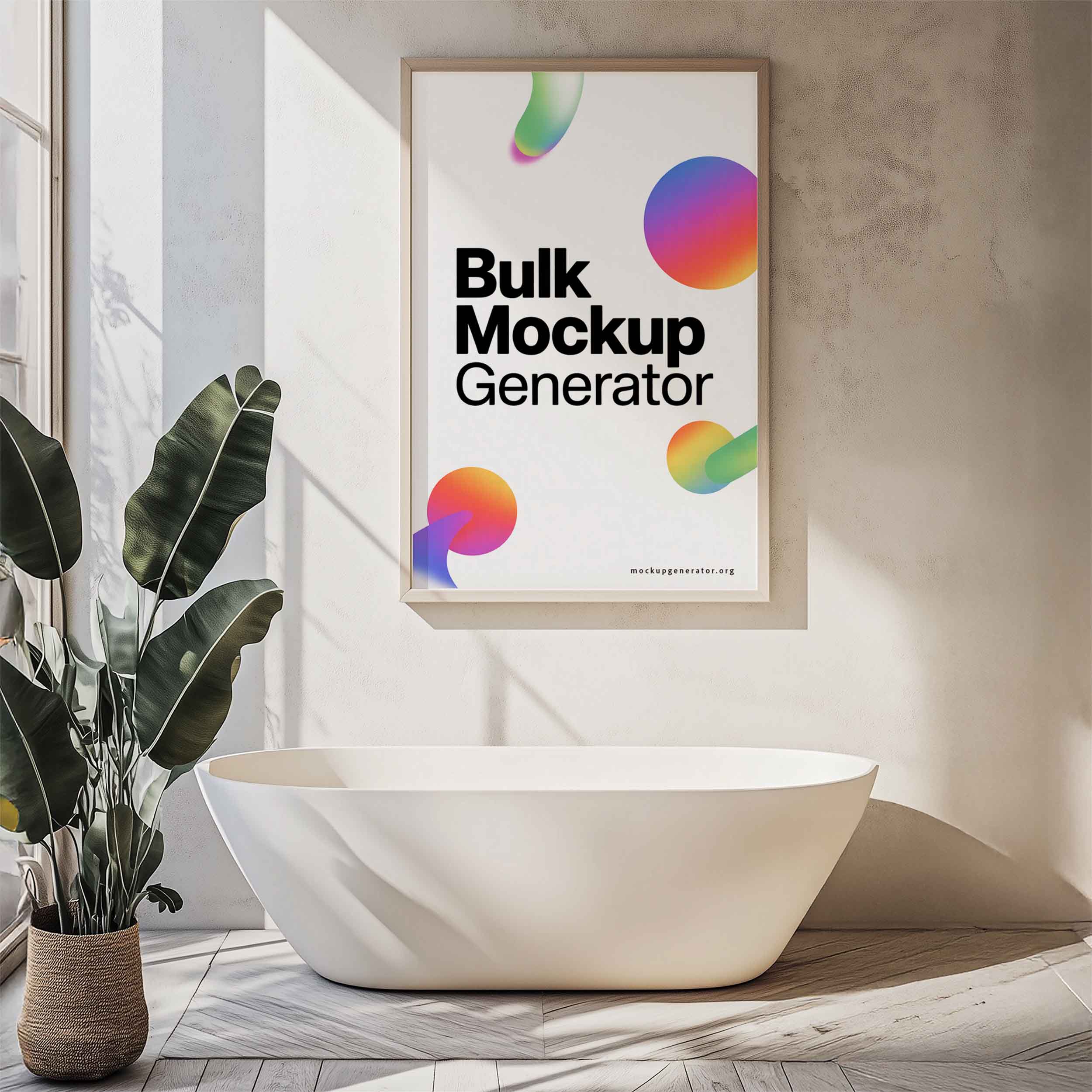 Classic light poster frame in bathroom poster mockup preview showing a styled bathroom