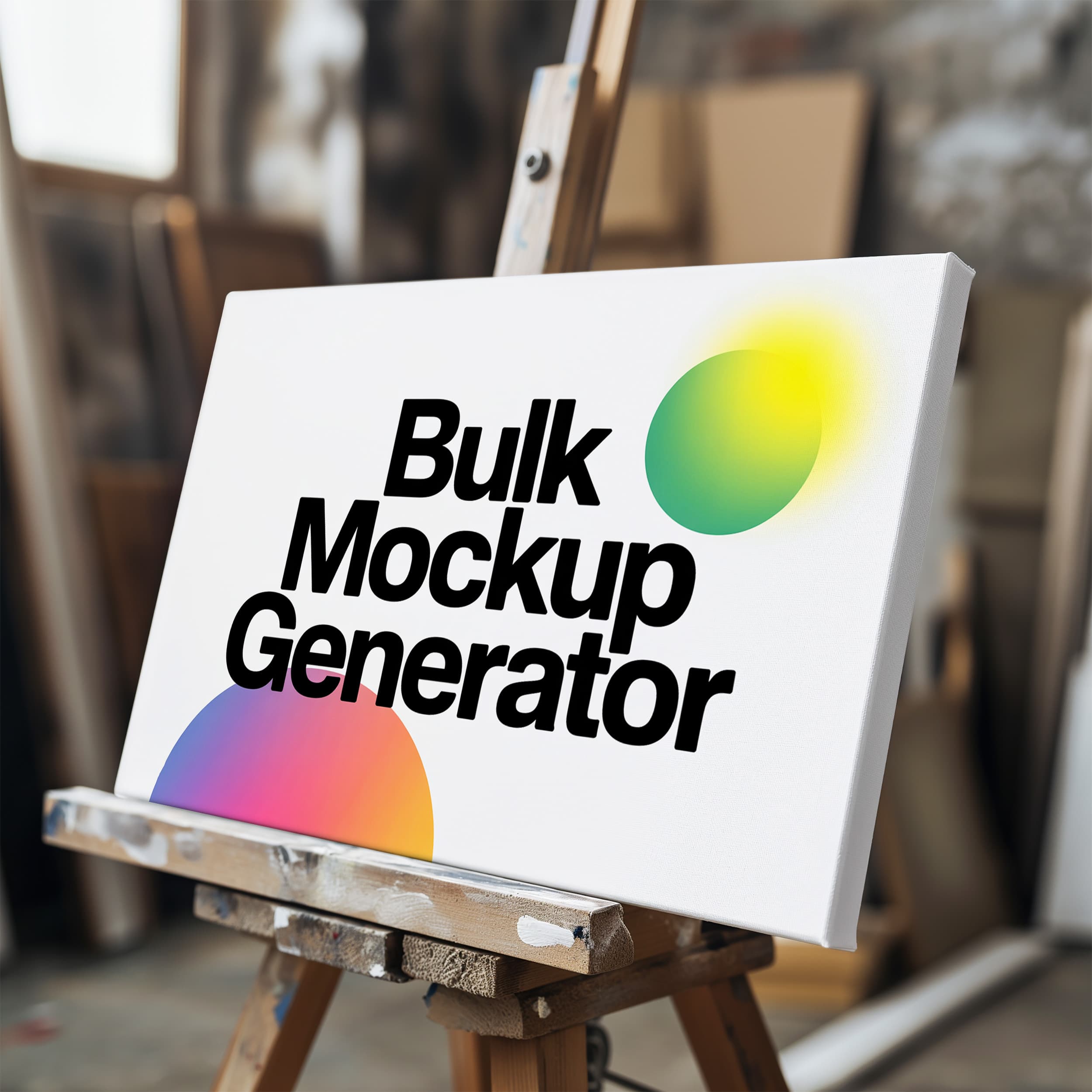 Canvas on wooden easel in studio mockup canvas mockup preview showing a clean studio setting