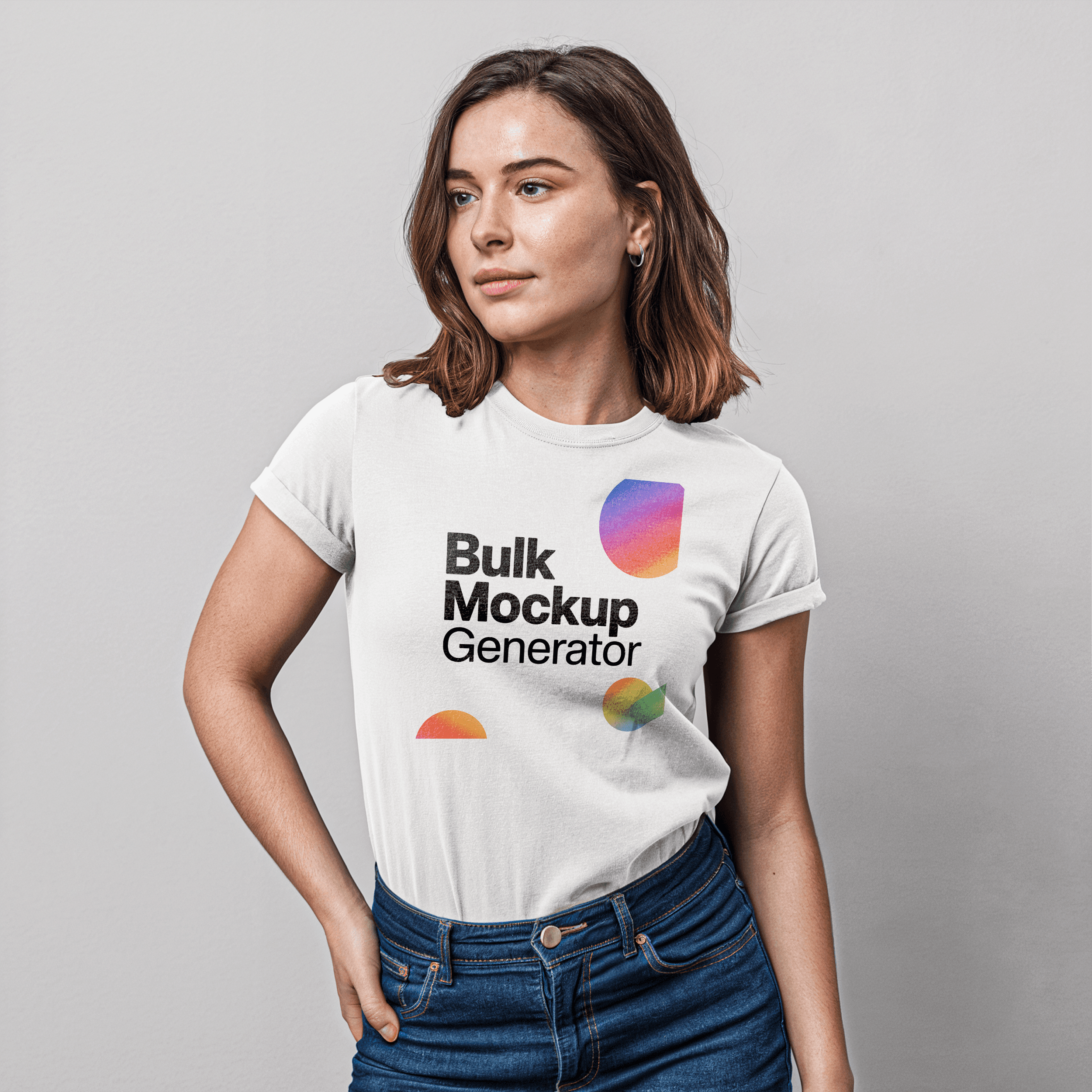 Classic white women's t-shirt in studio photoshoot