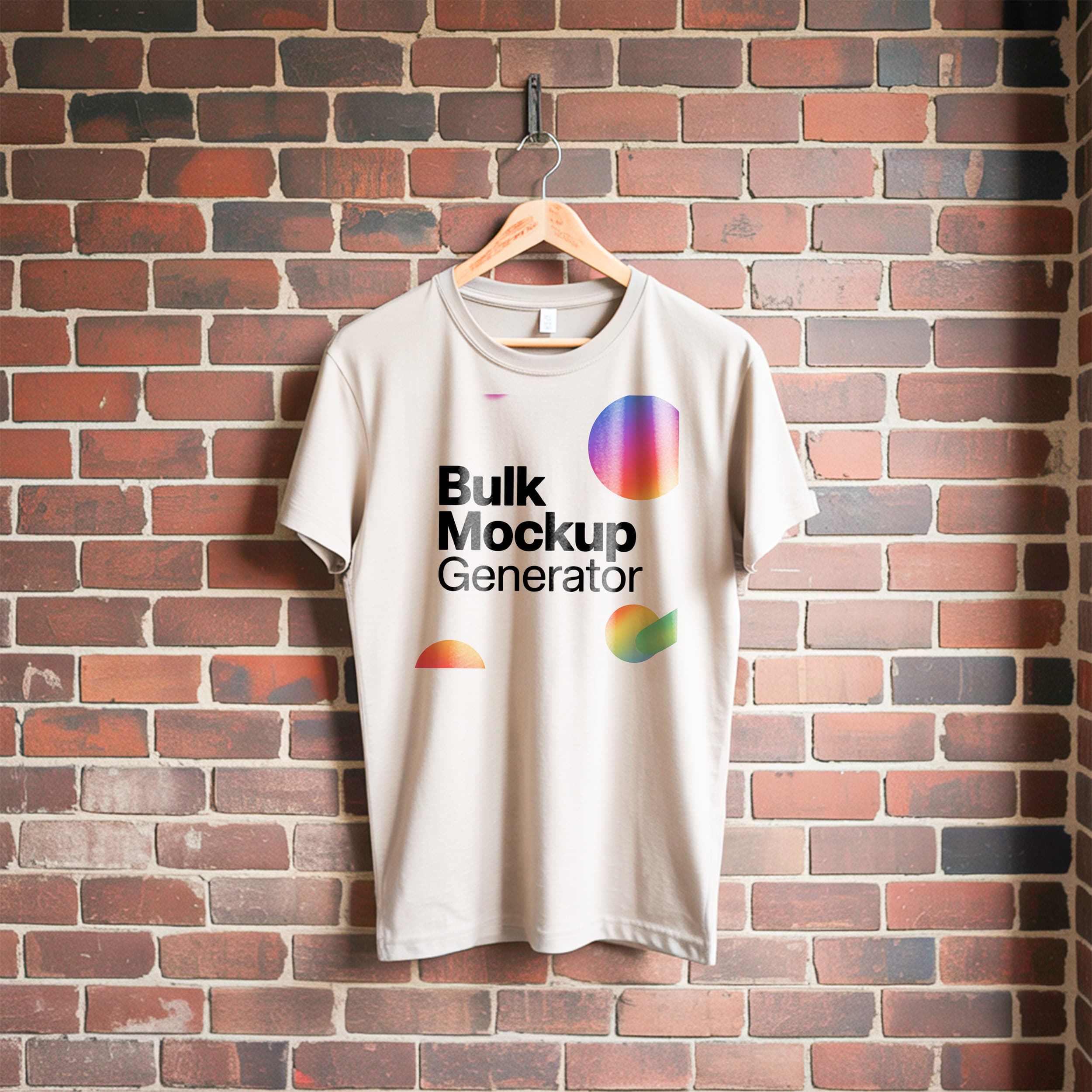 Beige T-Shirt Hanging on Brick Wall
