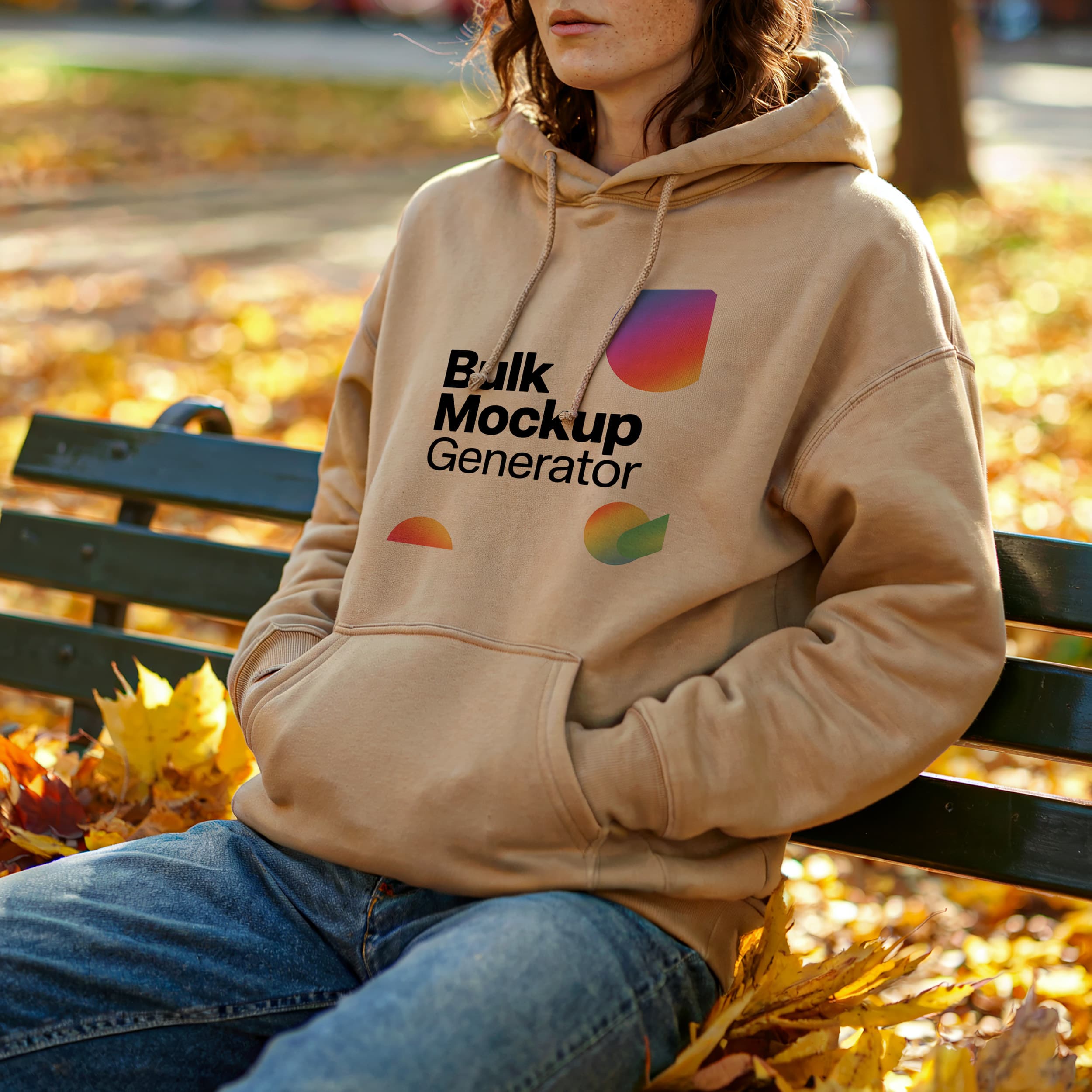 Woman in Beige Hoodie Sitting on Bench in Autumn