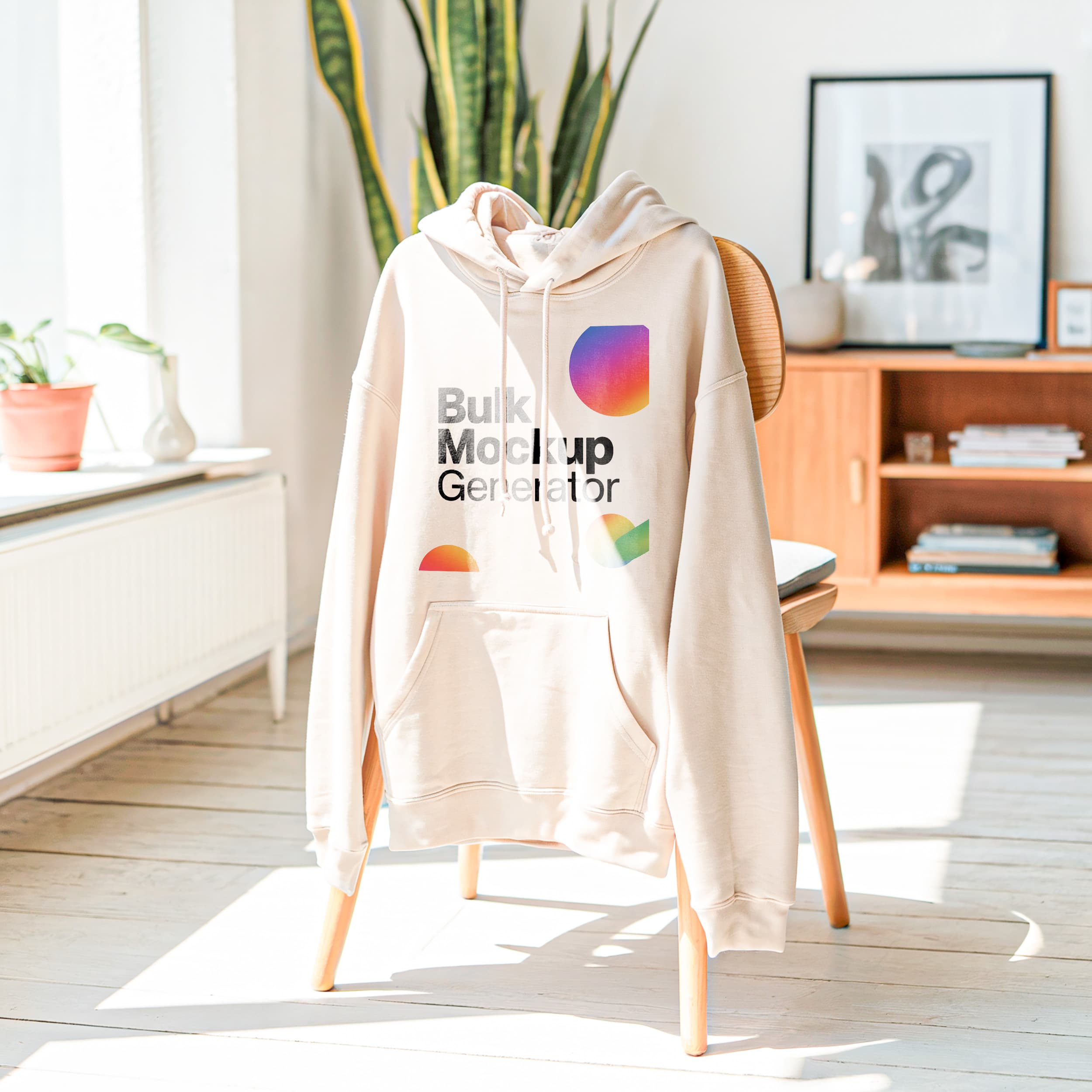 Beige Hoodie on Chair in Bright Living Room