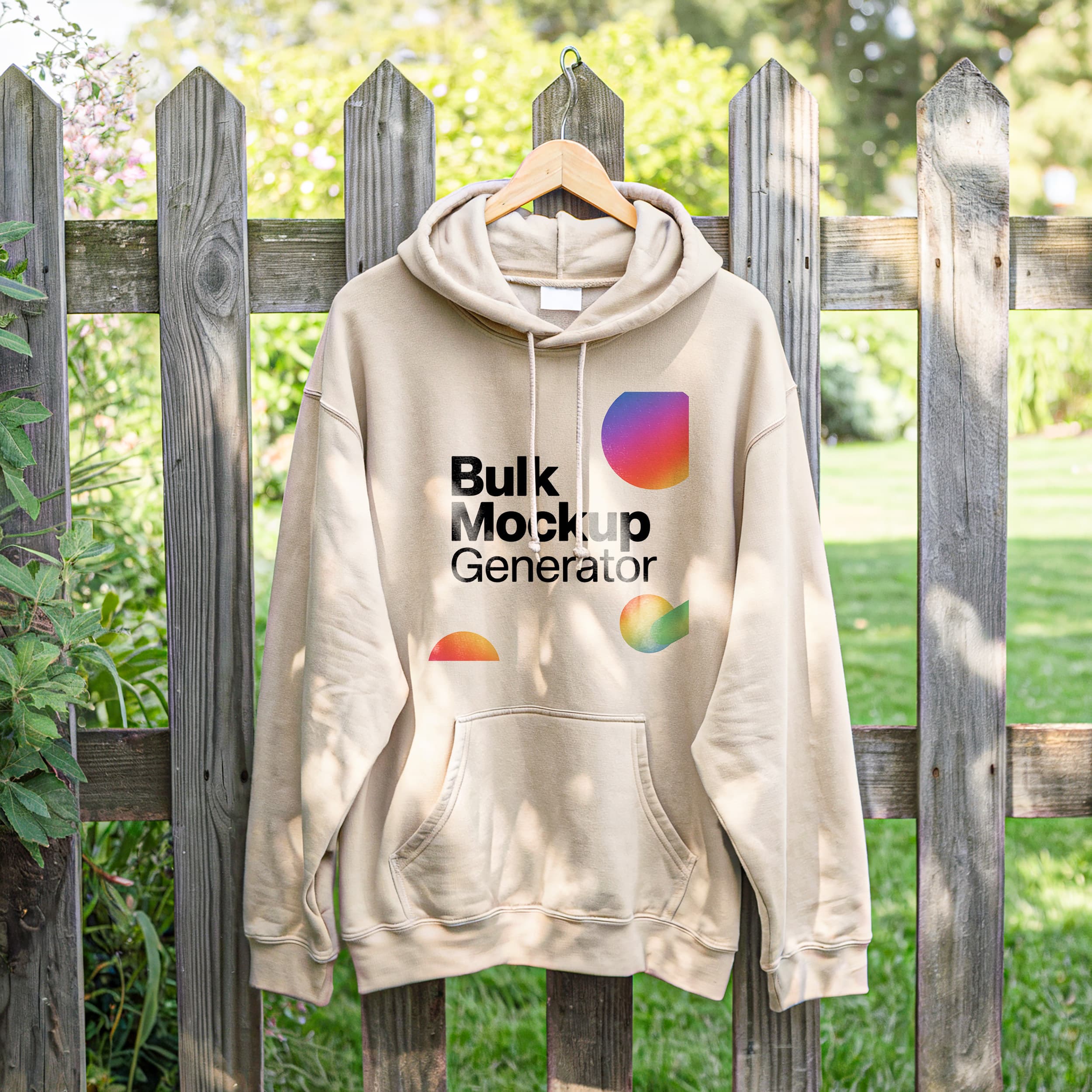 Beige Hoodie Hanging on Fence Outdoors