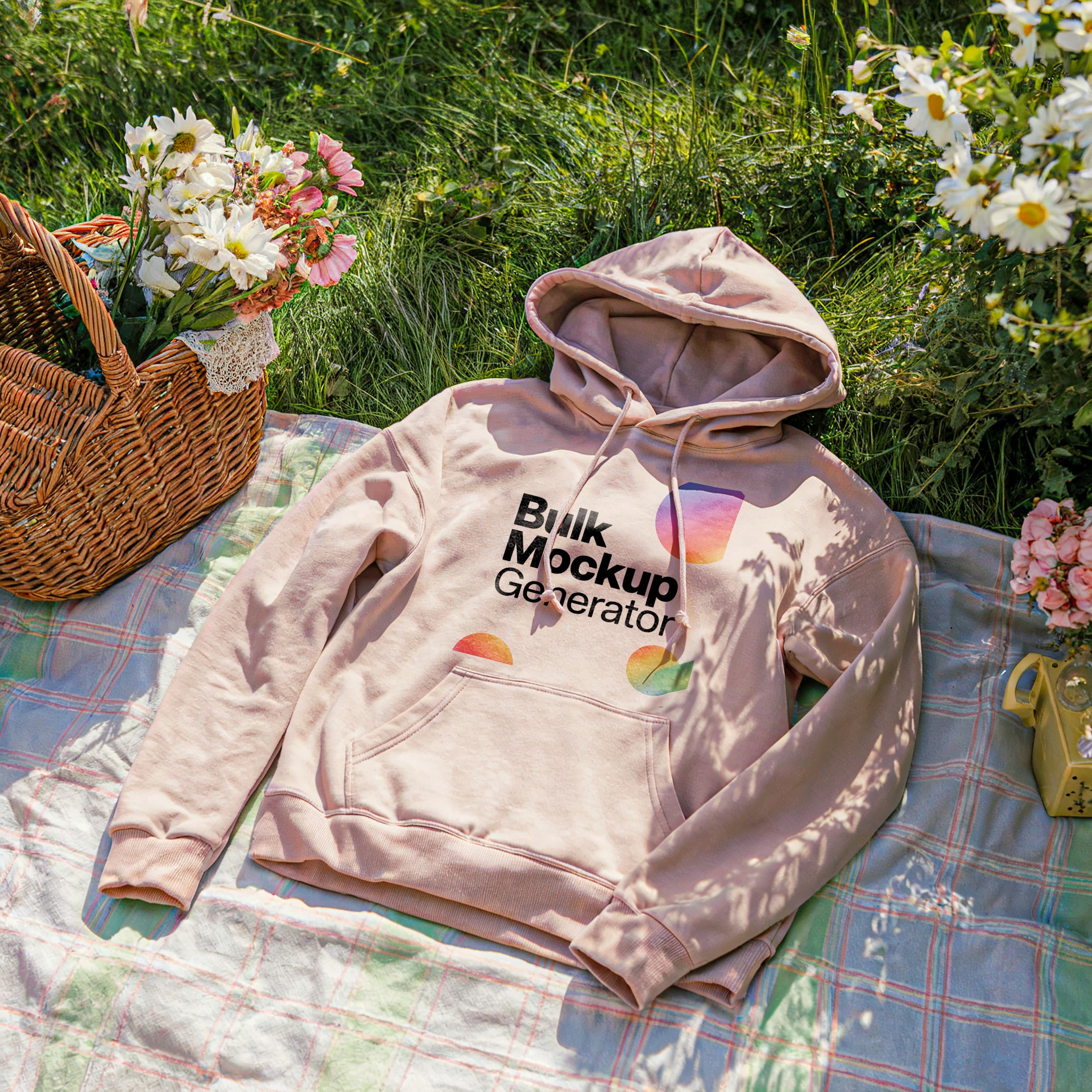 Beige Hoodie on Picnic Blanket Outdoors