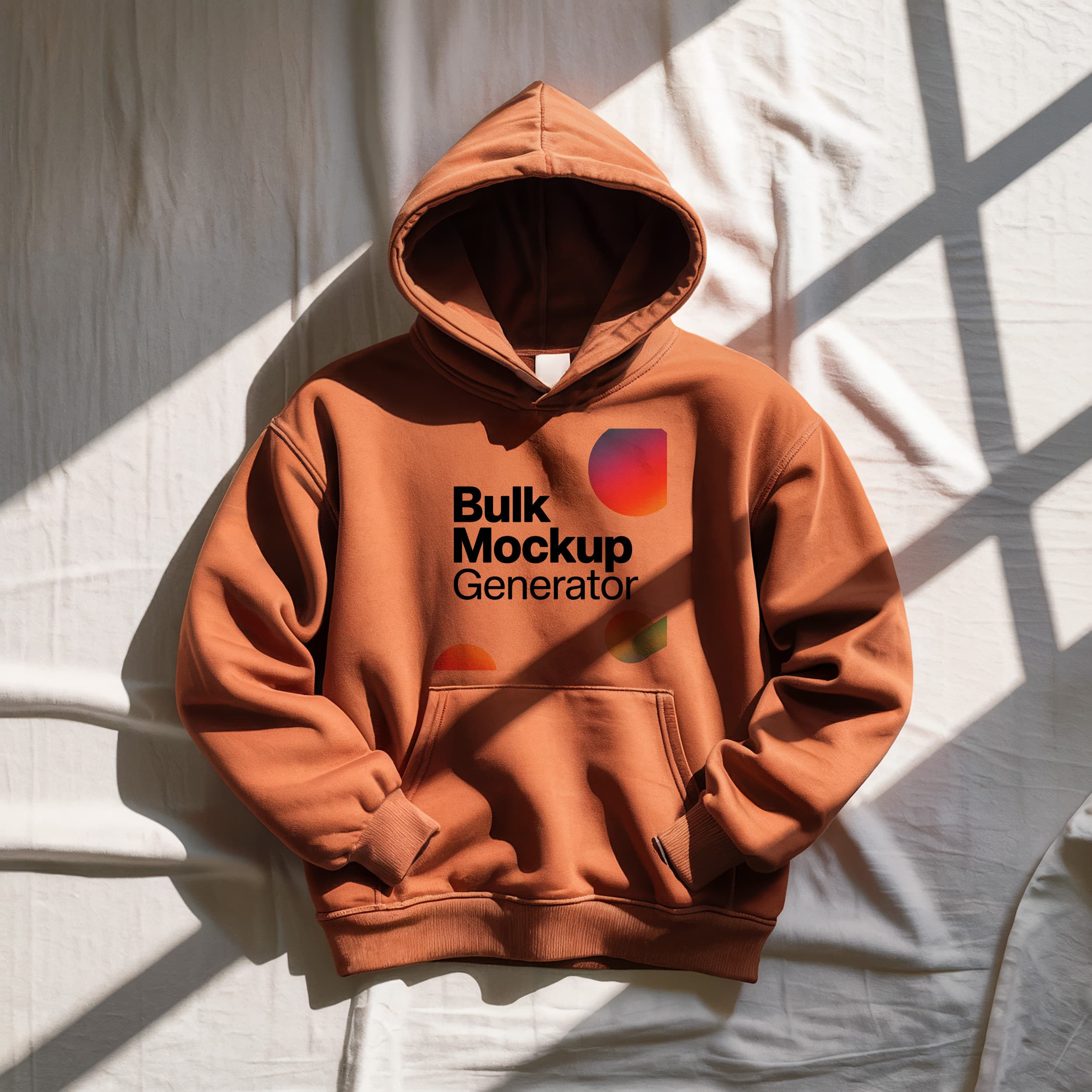 Orange Hoodie Flat Lay on White Fabric in Sunlight