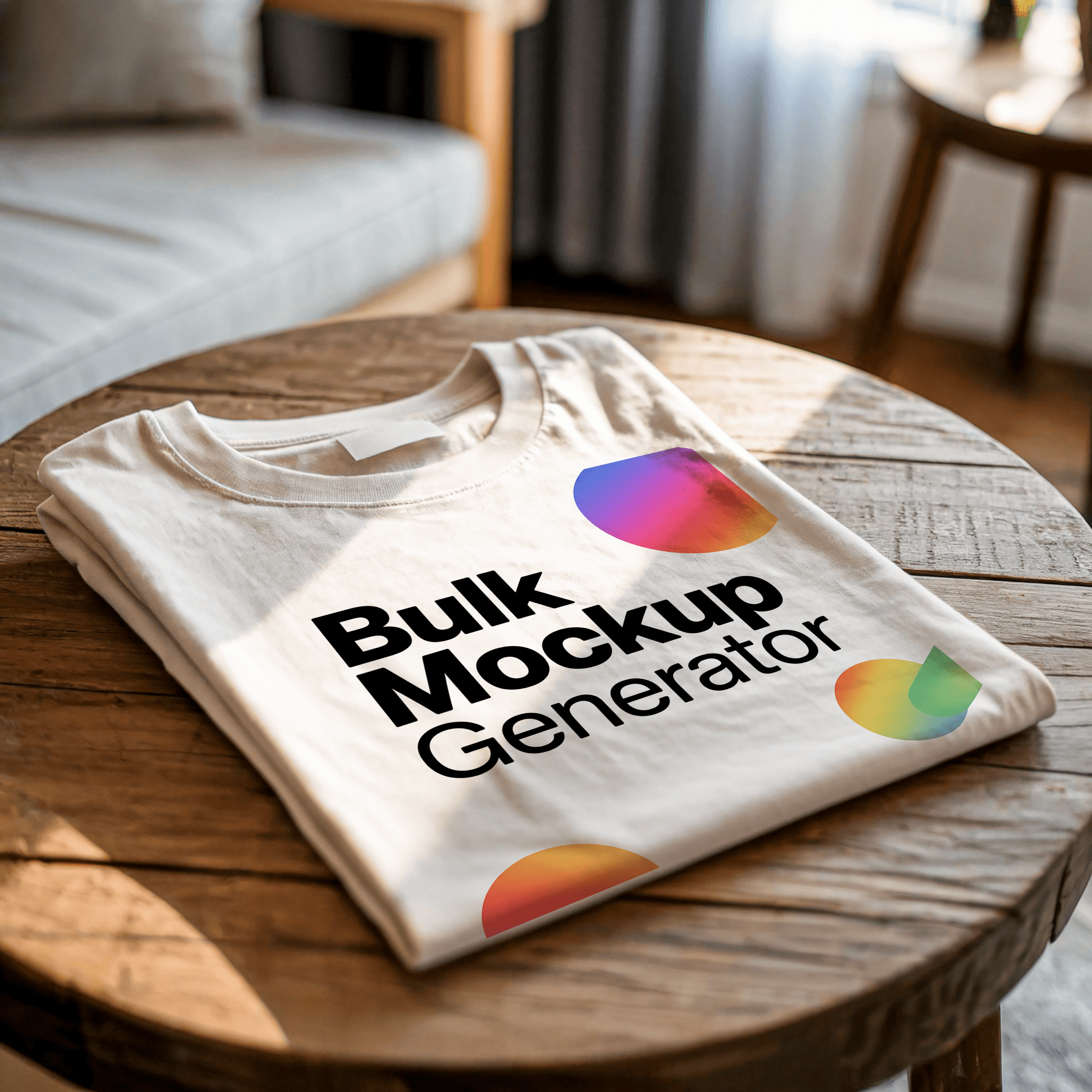 Folded T-Shirt on Rustic Wooden Table Mockup