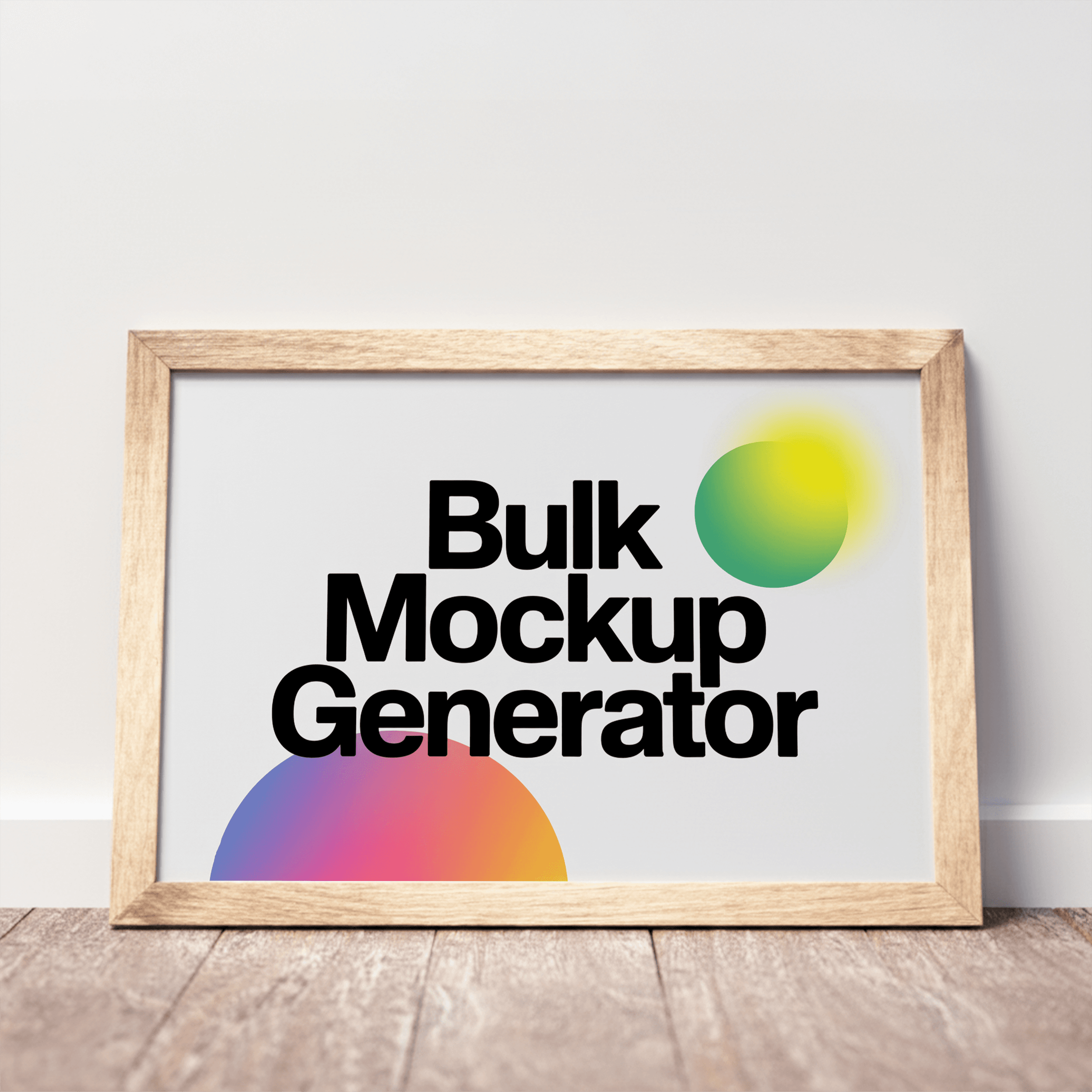 Poster frame on wooden floor in bright room