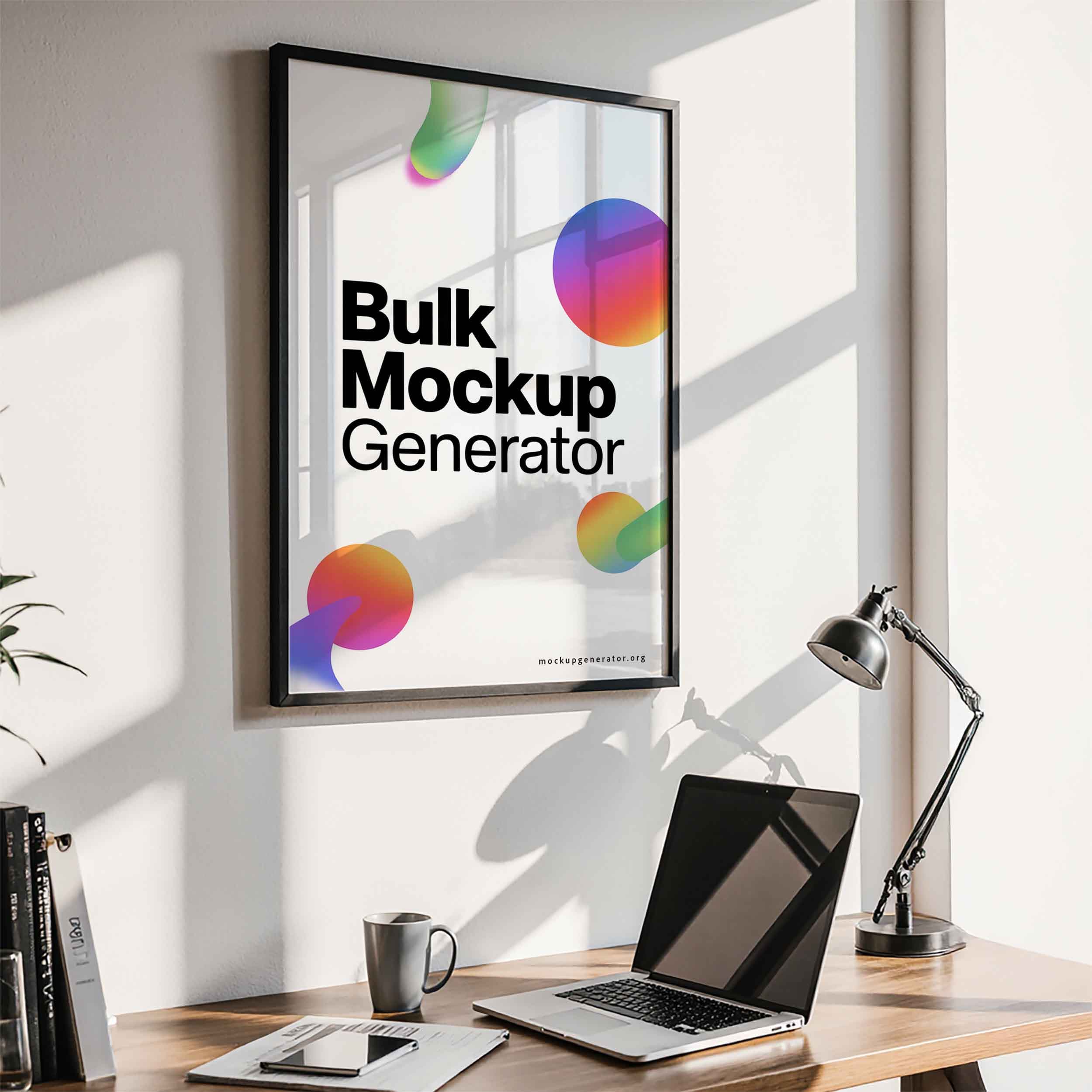 Office poster frame poster mockup preview showing an office interior