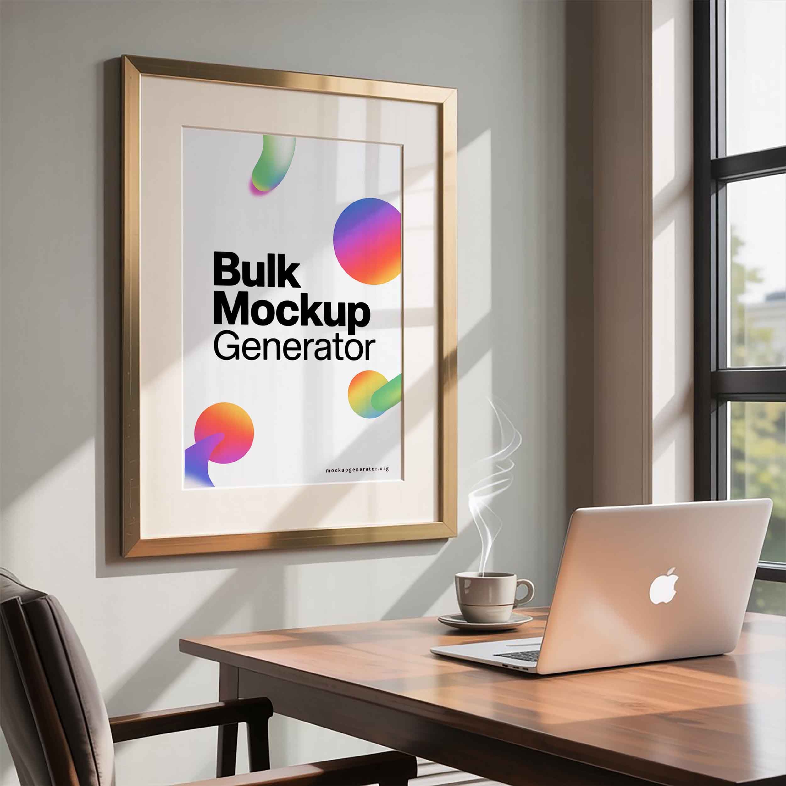 Classic framed poster in office poster mockup preview showing an office interior