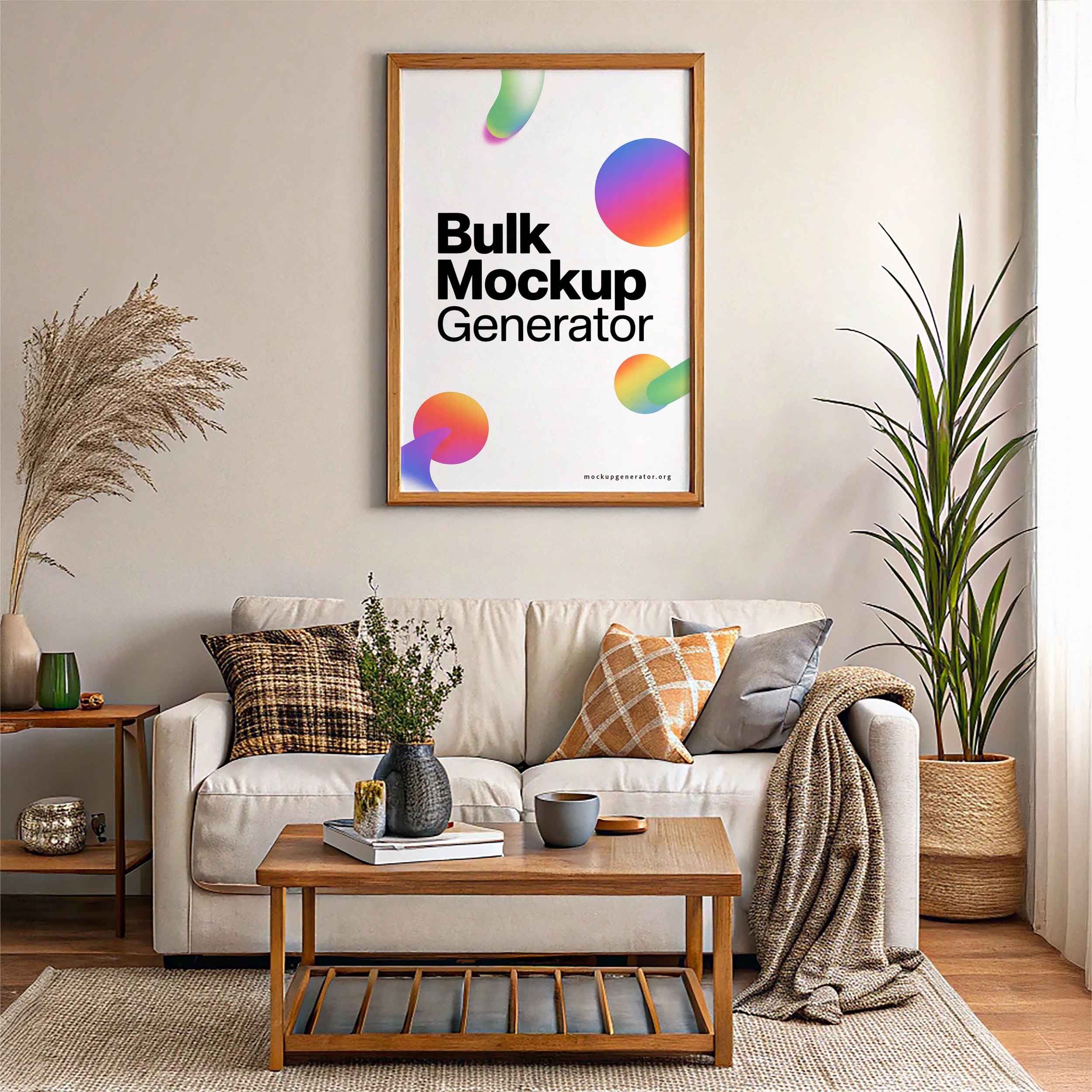 Classic poster in living room poster mockup preview showing a styled living room