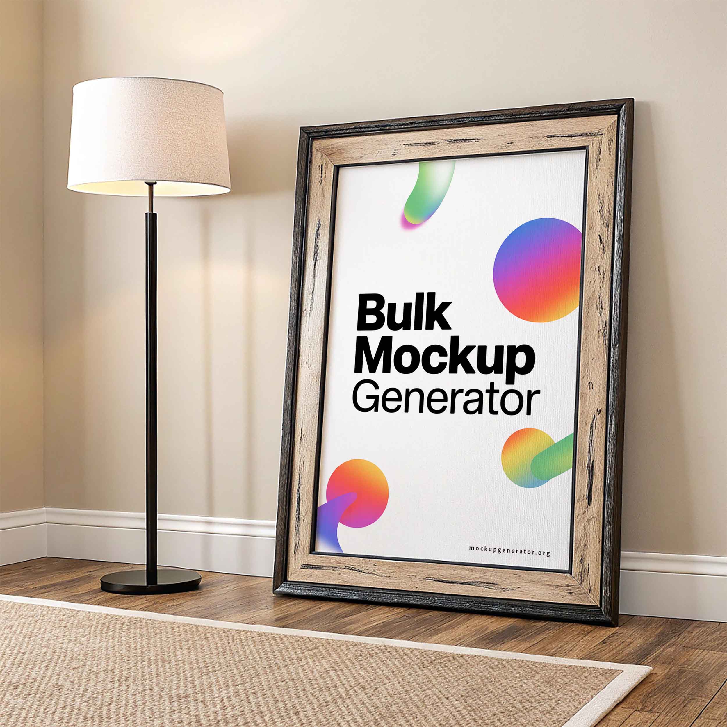 Large framed poster in living room poster mockup preview showing a styled living room