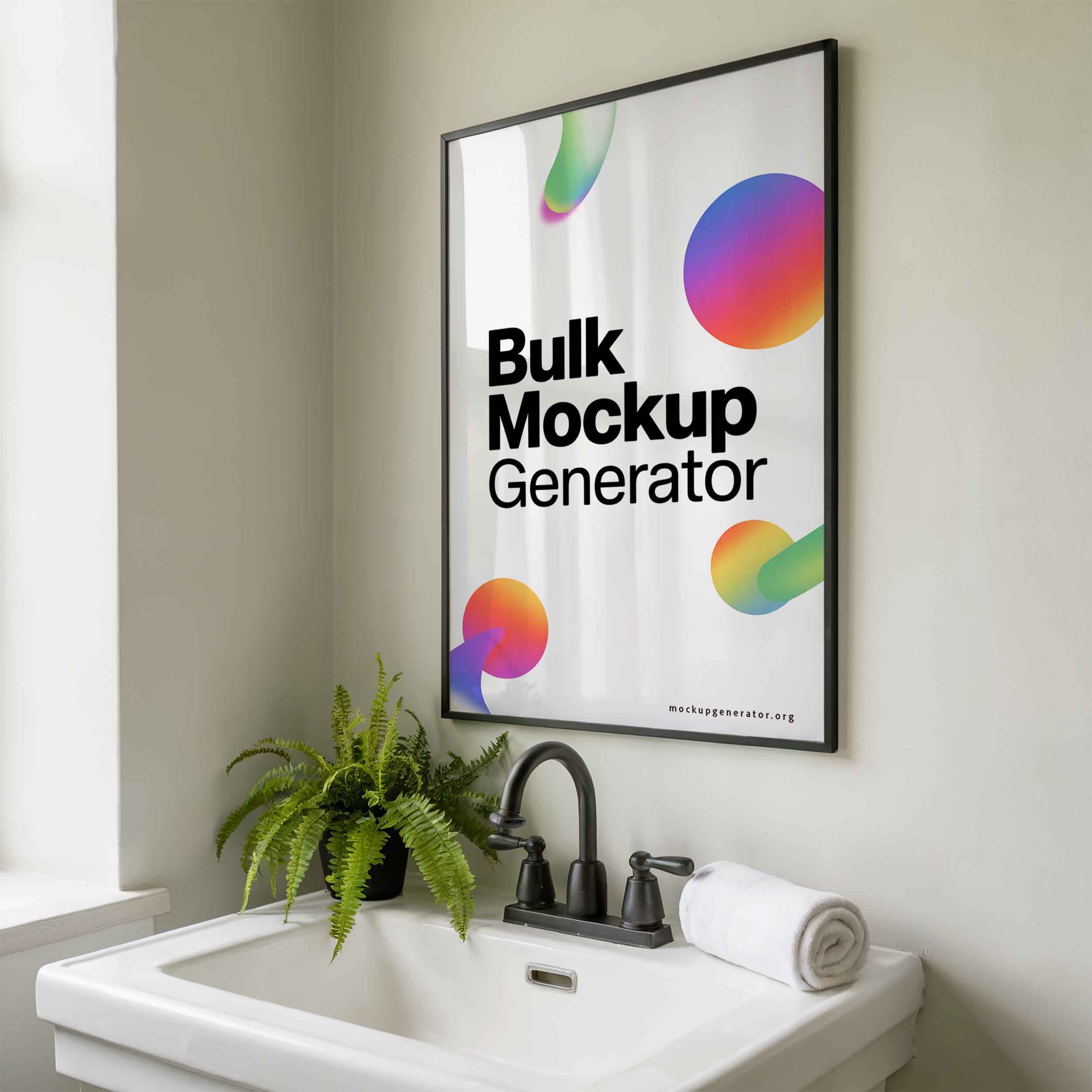 Classic poster in bathroom poster mockup preview showing a styled bathroom