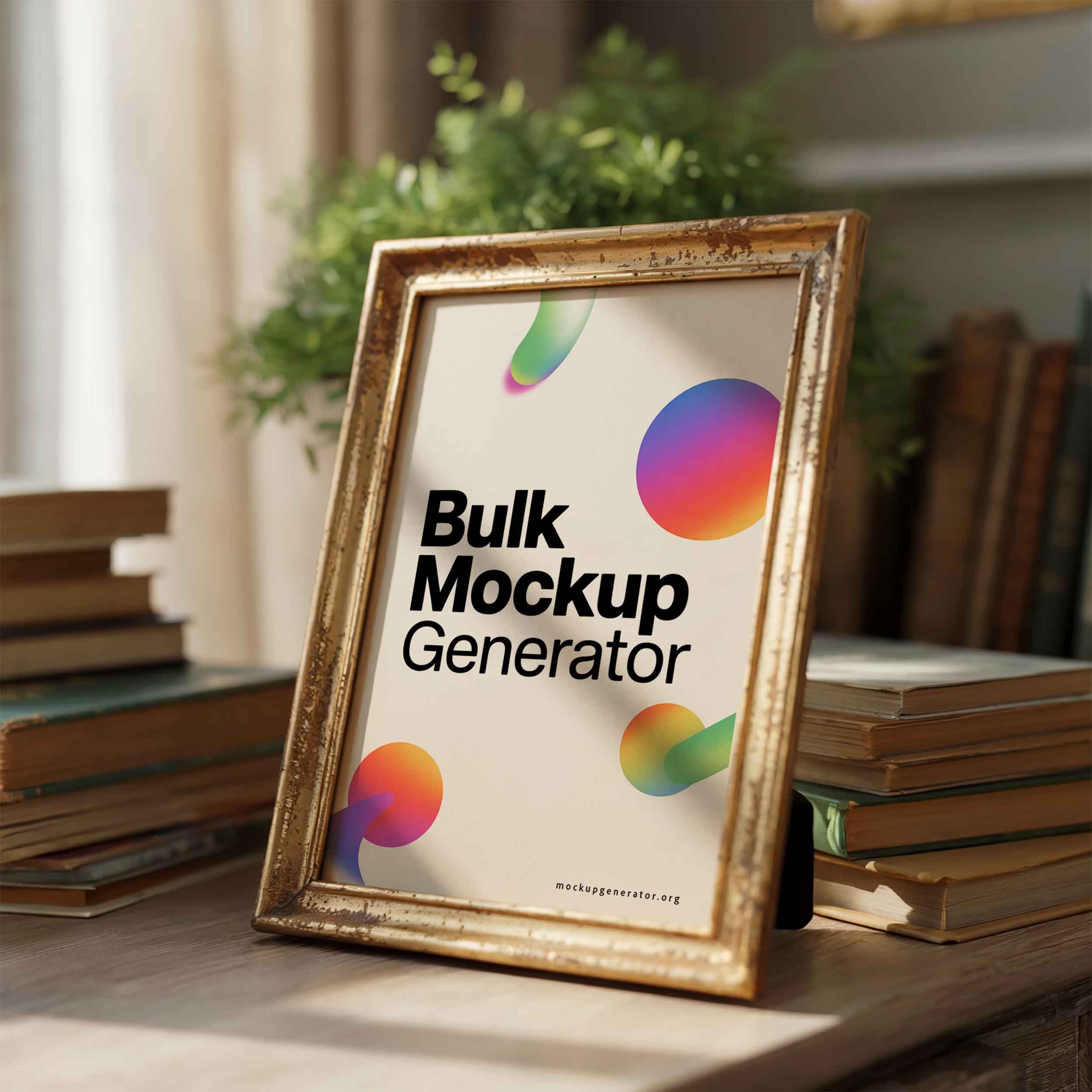 Retro poster frame poster mockup preview showing a styled interior