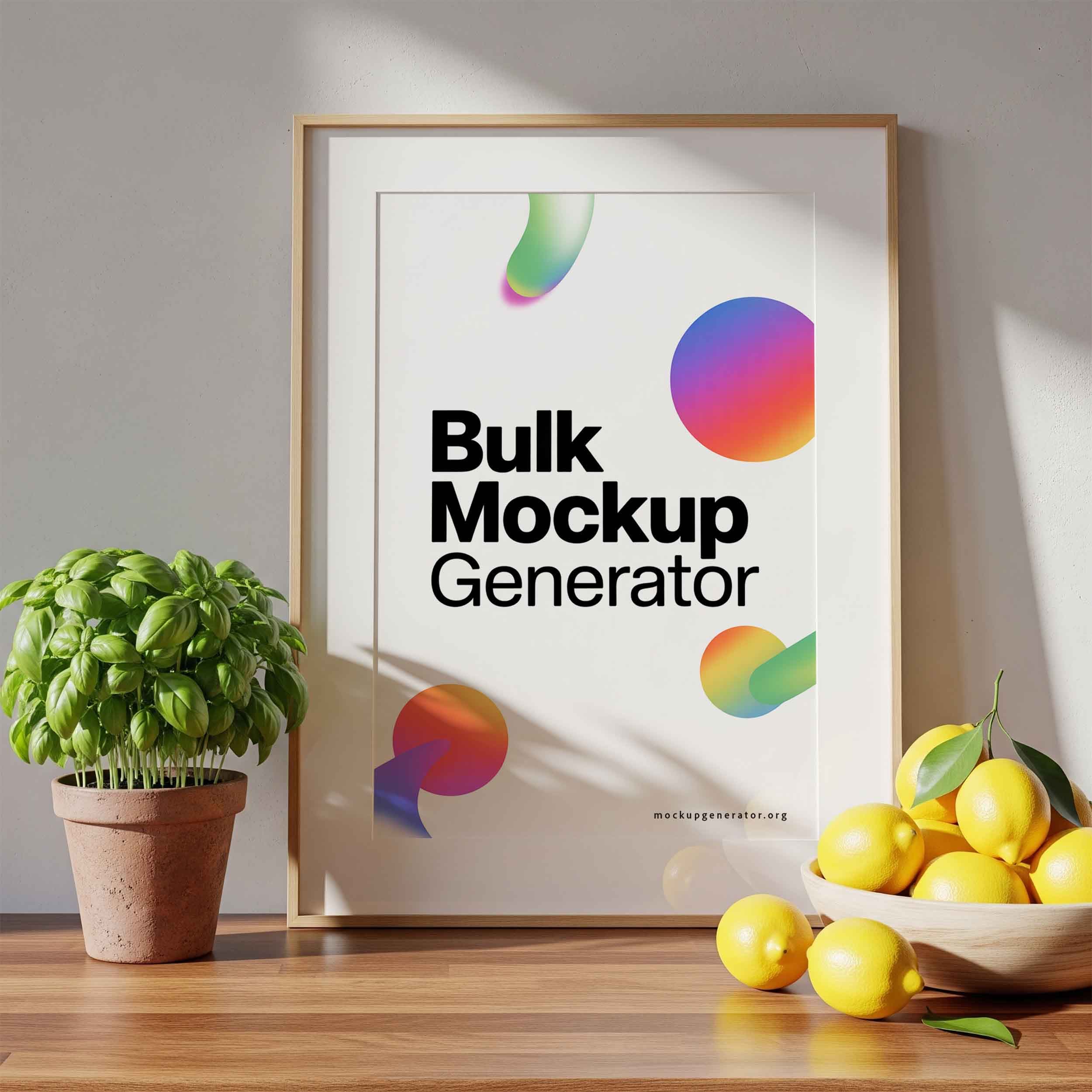 Kitchen poster with lemons poster mockup preview showing a styled kitchen