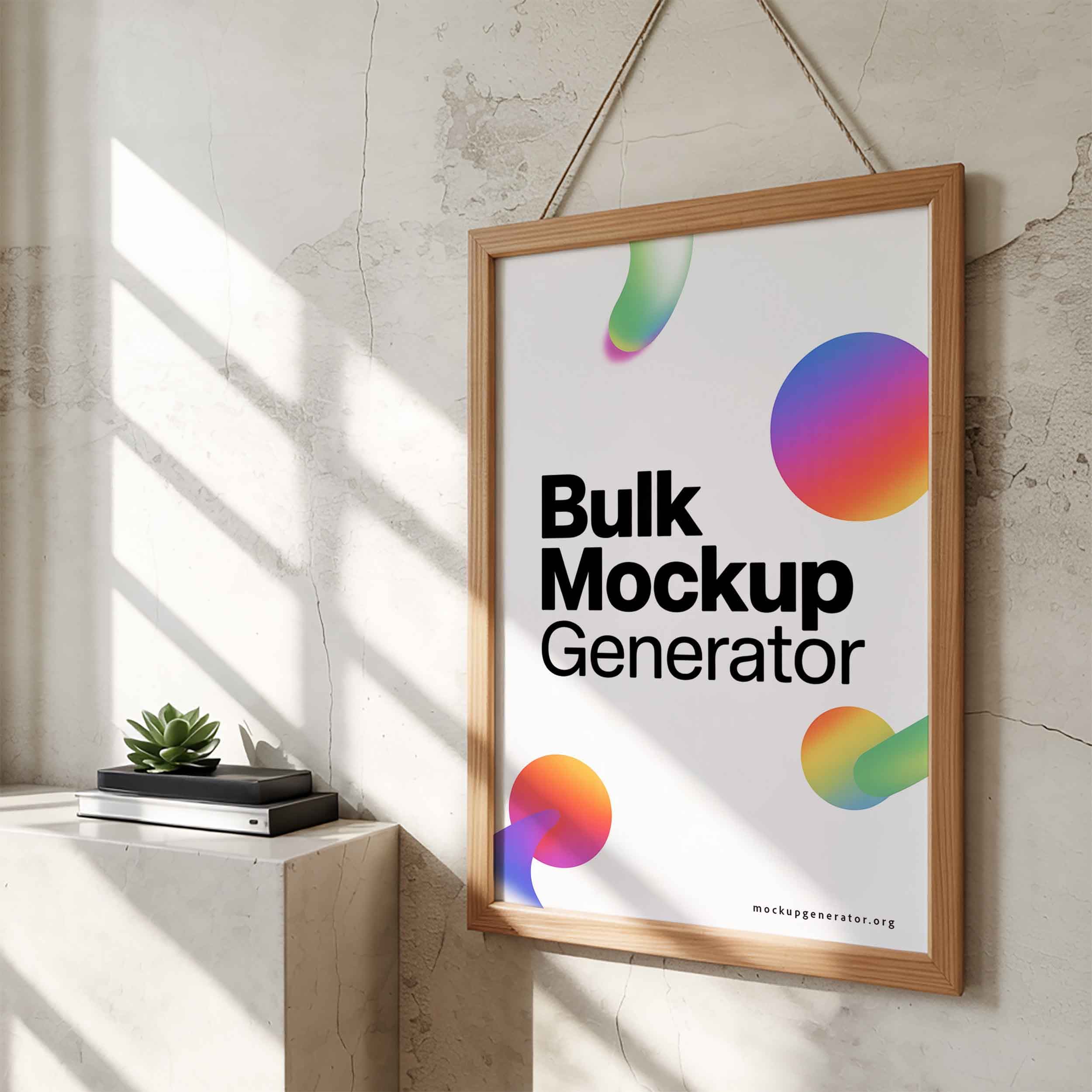 Poster hang with shadows poster mockup preview showing a styled living room