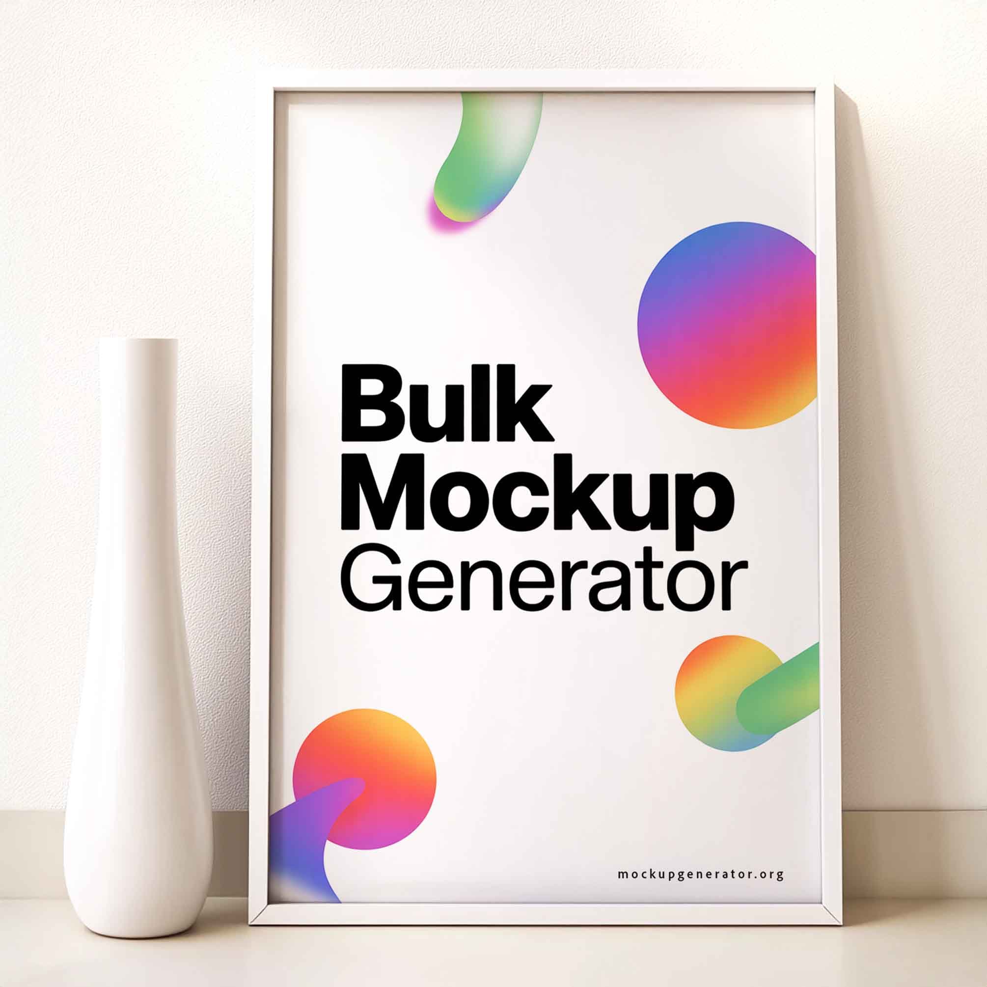 Poster frame with vase poster mockup preview showing a styled interior