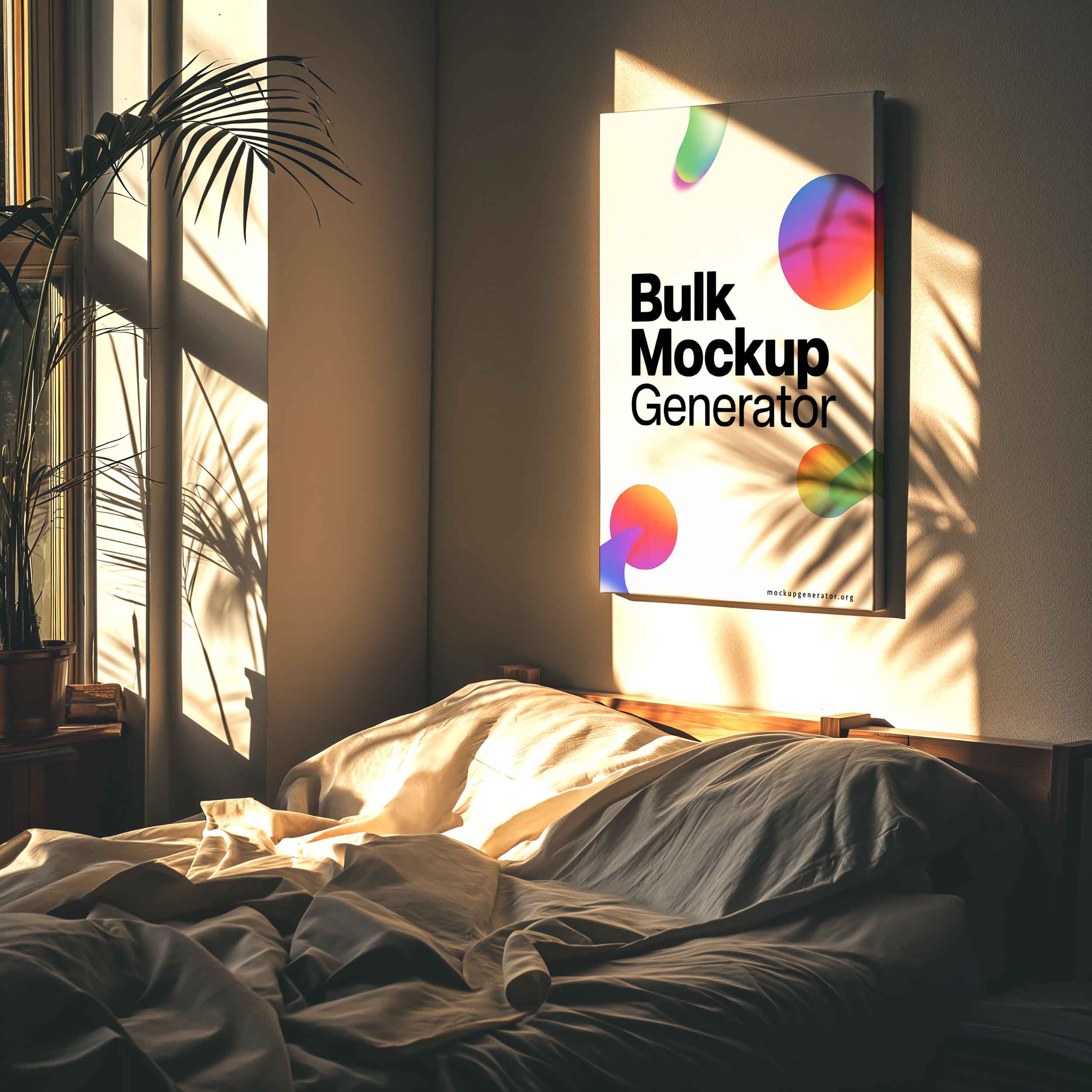 Canvas Wall art in Bedroom canvas mockup preview showing a styled bedroom