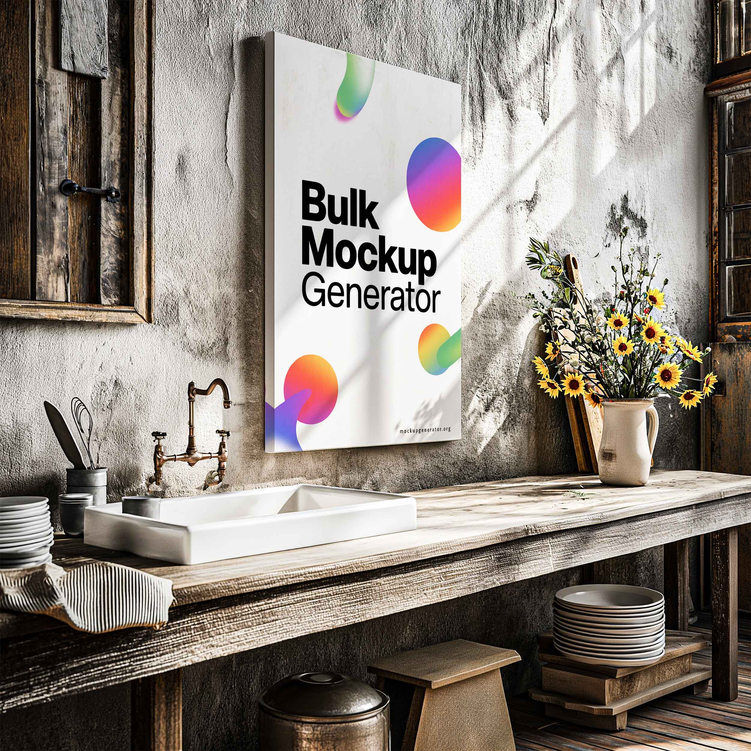 Canvas in retro kitchen canvas mockup preview showing a styled kitchen