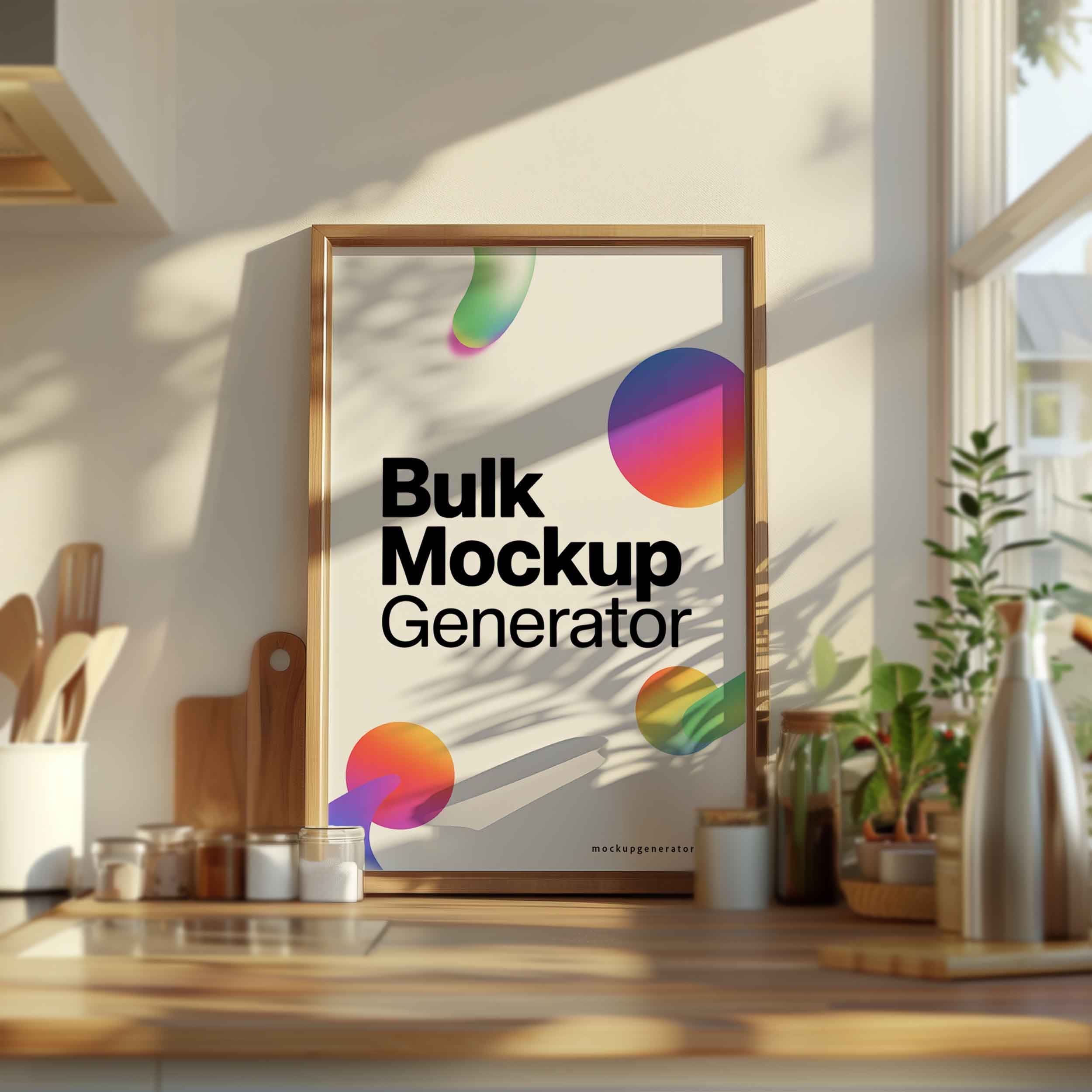 Classic poster frame in kitchen poster mockup preview showing a styled kitchen