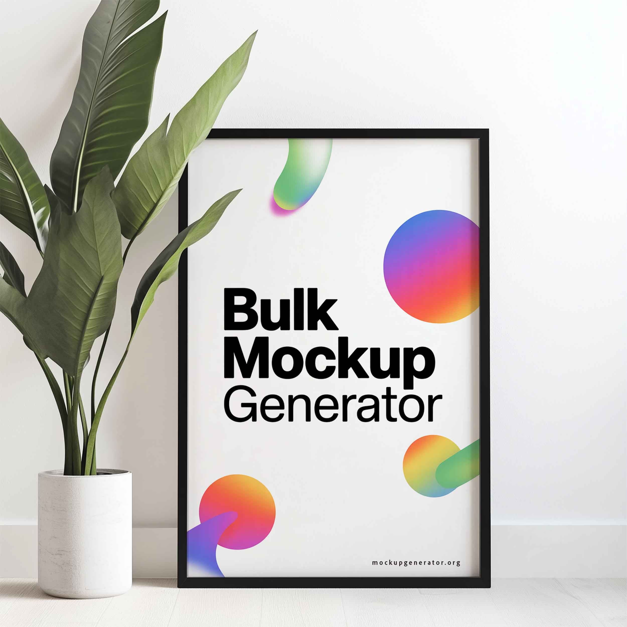 Classic black frame poster with greens poster mockup preview showing a natural, greenery-led setting