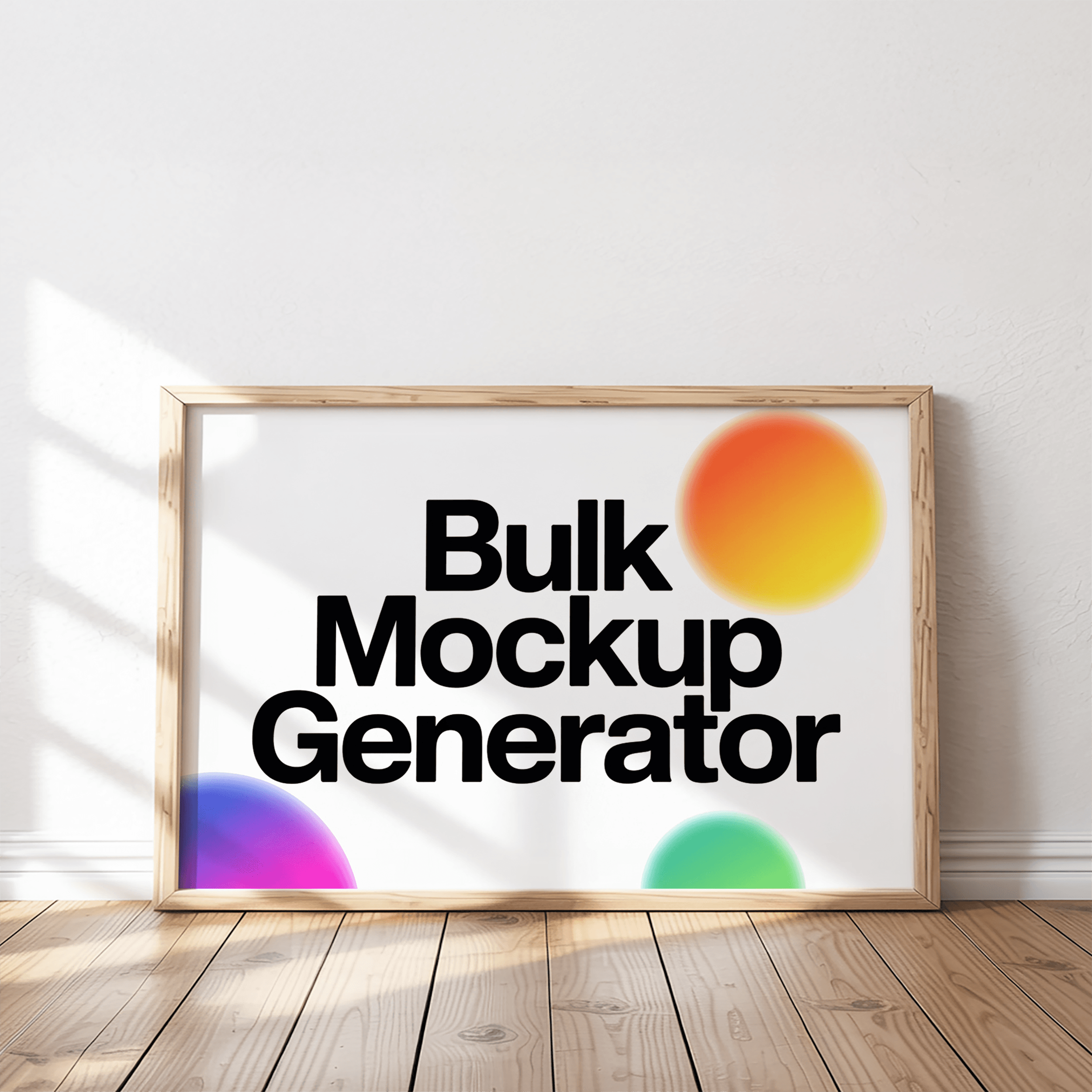 Light poster frame leaning on white wall poster mockup preview showing a styled living room